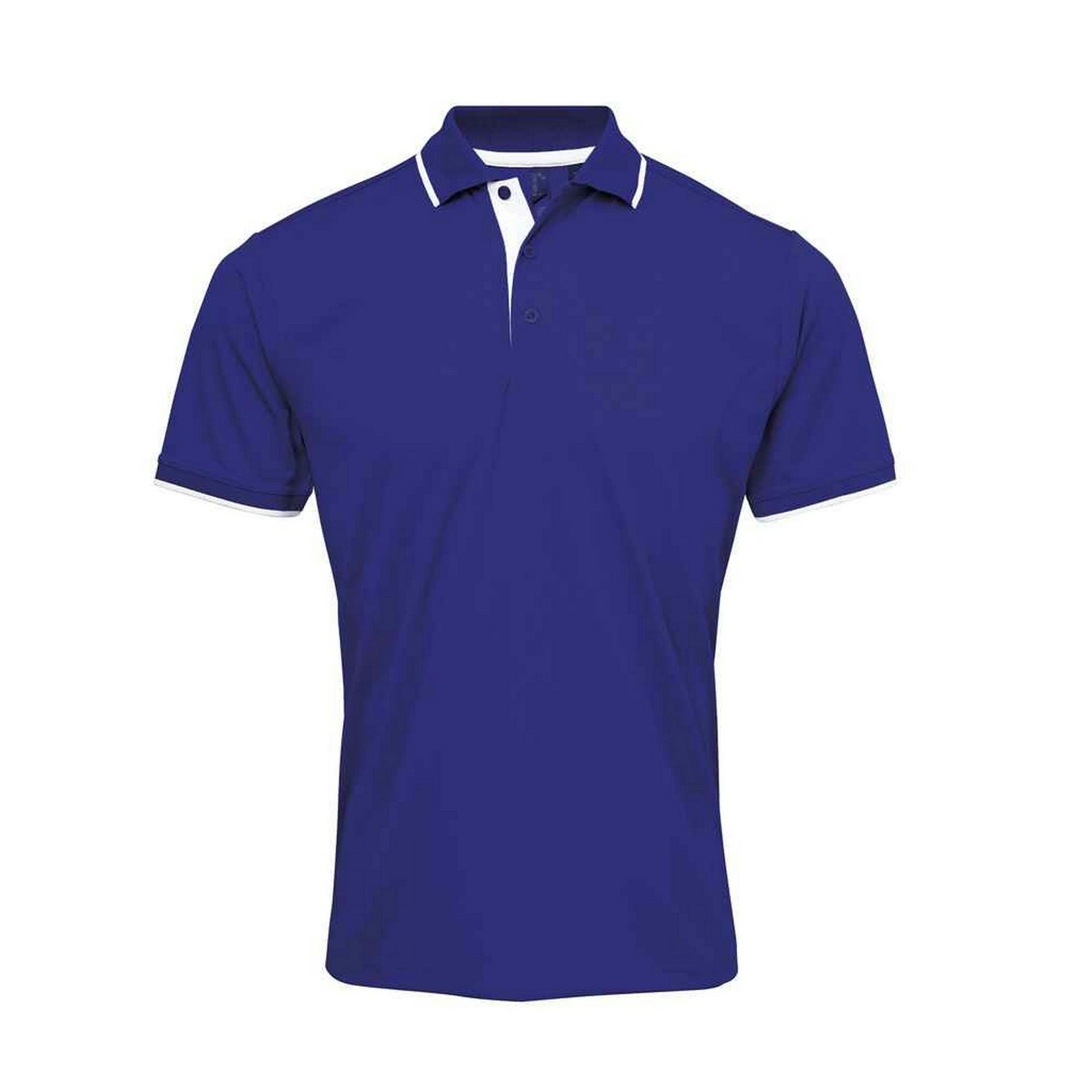 Premier Men's Mid Blue Coolchecker Contrast Pique Polo Shirt In | Size: Small - Image 2