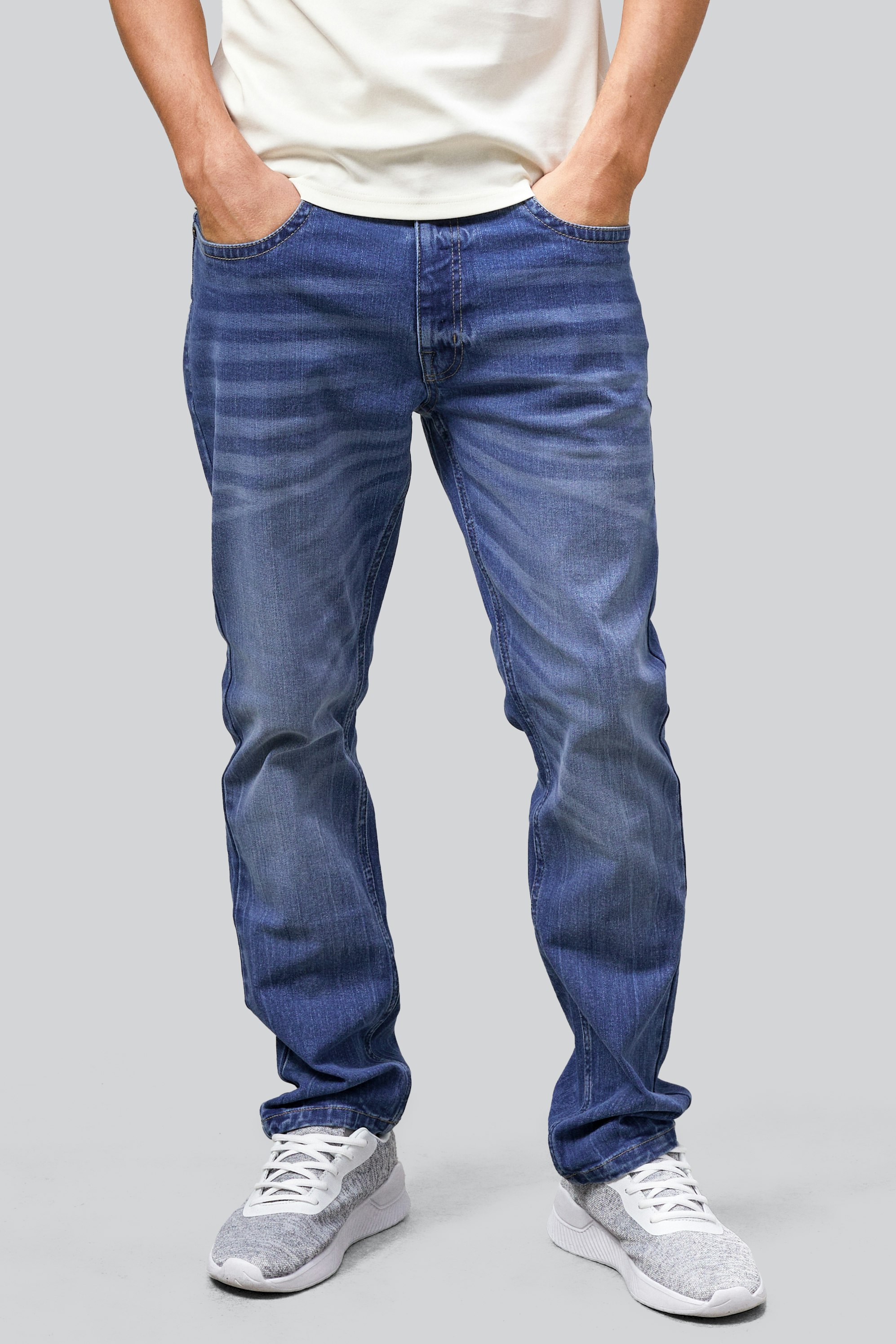 Enorsia Men's Blue Cotton Blend Slim Fit Jeans - 38 - Mid - 99% Cotton, 1% Spandex