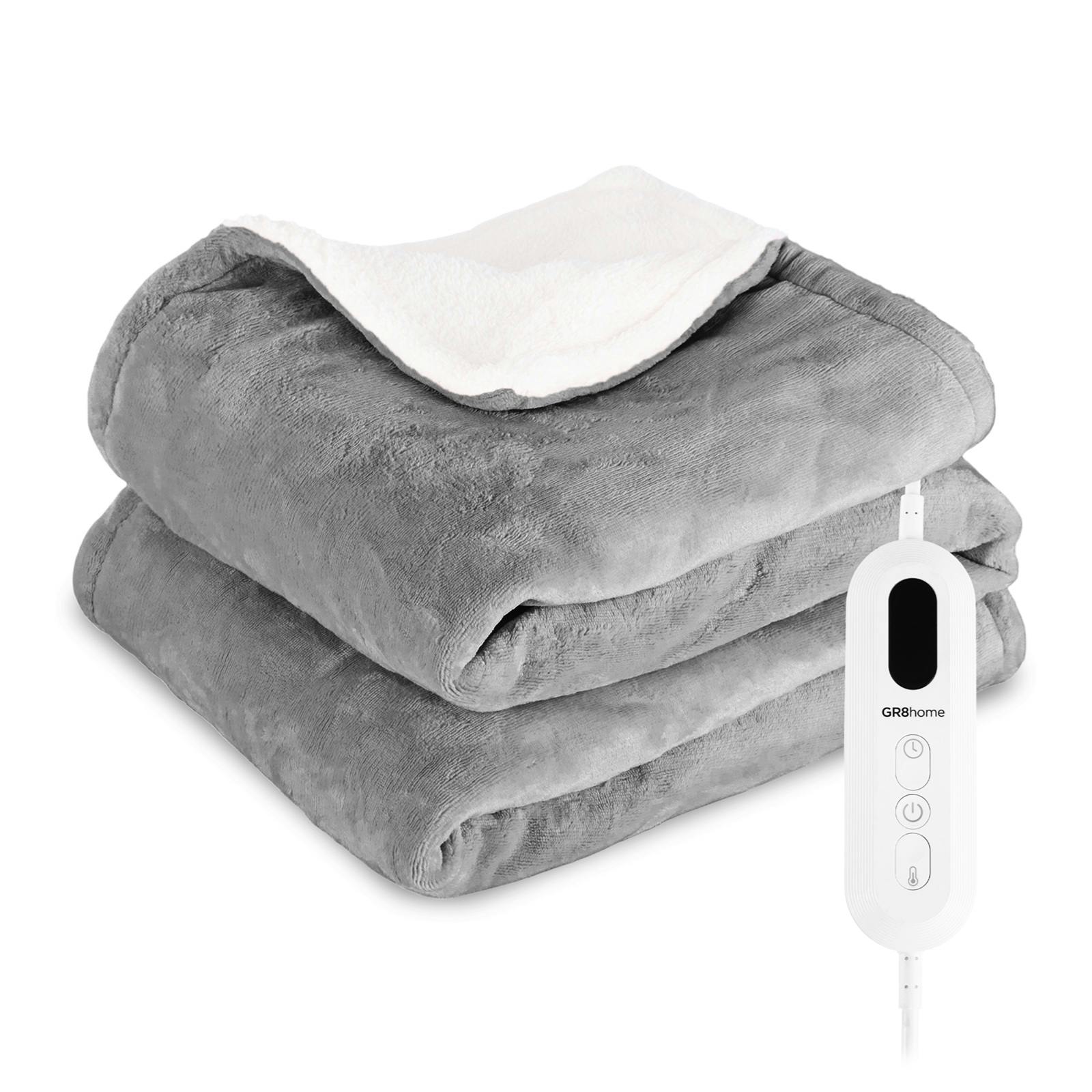 Rackhams Grey Electric Heated Blanket 160X130cm Adjustable Heat Settings Washable Throw