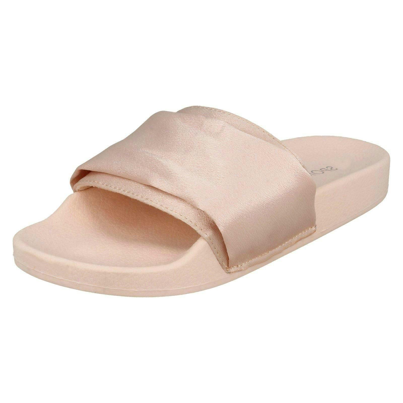 Spot On Women's Pink Satin Slider Mules - Uk 6