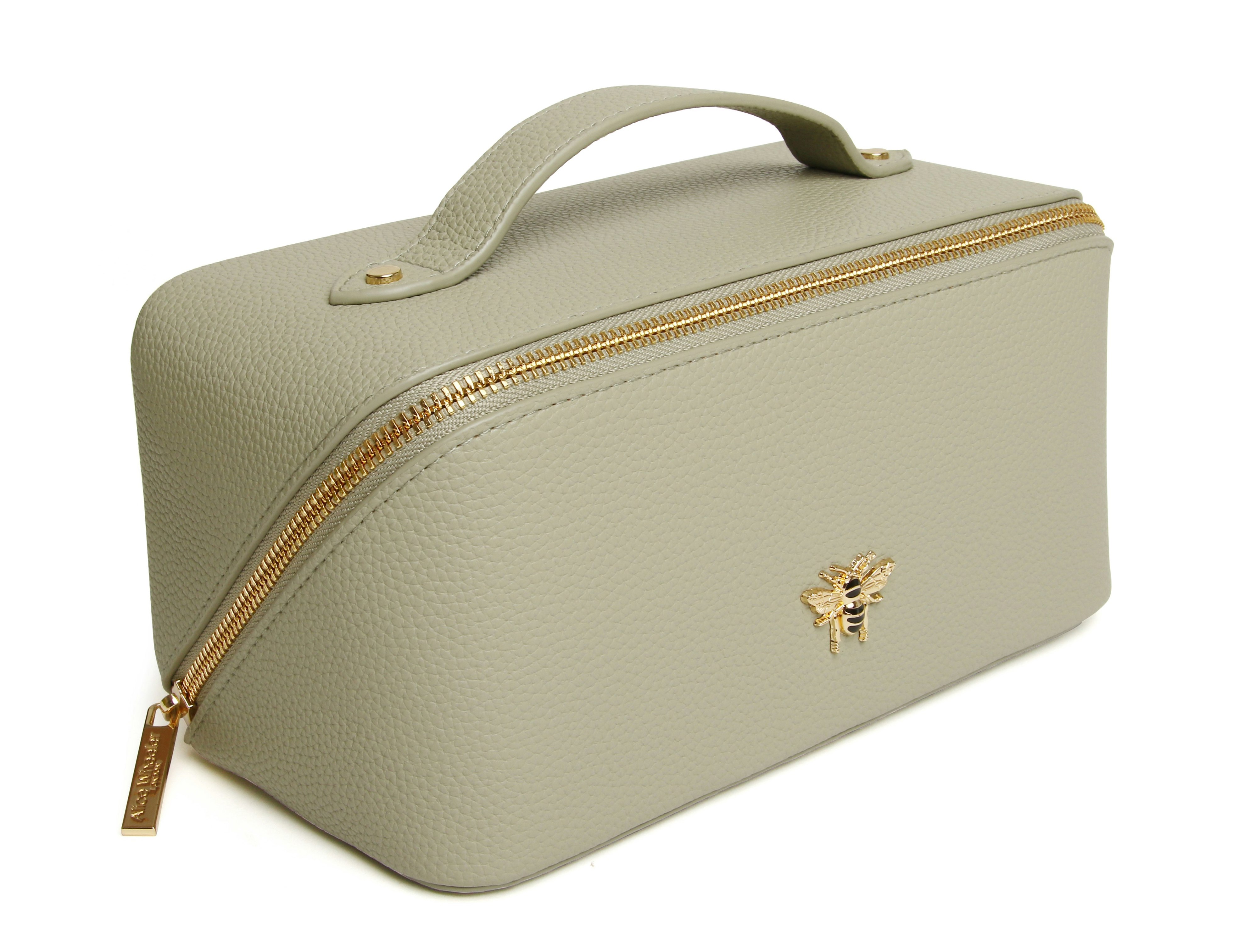 Alice Wheeler Blue/Gold Bee Train Case – Fold-Out Beauty Organiser - Pistachio