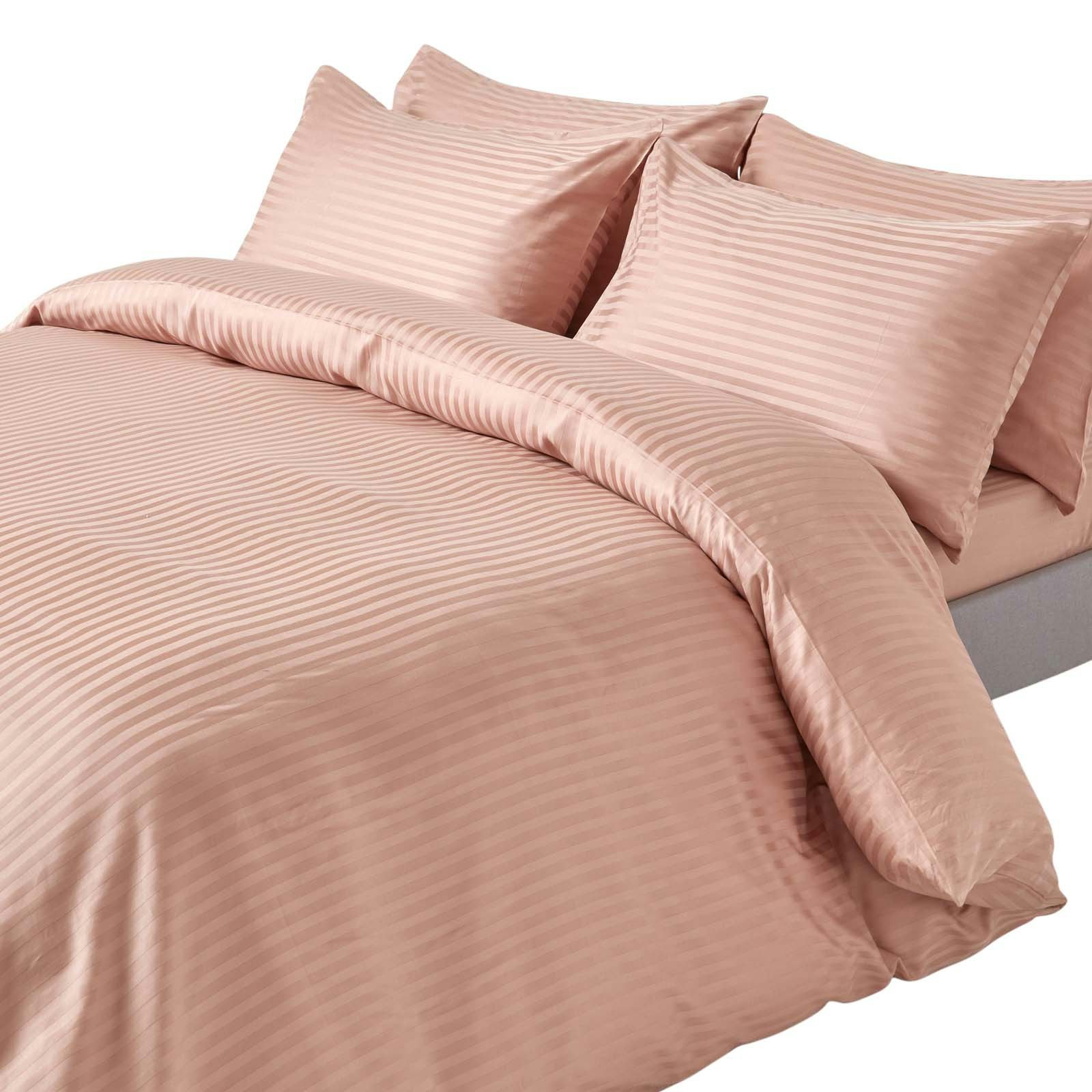 Homescapes Beige Silky 330 Tc Egyptian Cotton Satin Stripe Duvet Cover Set - Taupe - Double
