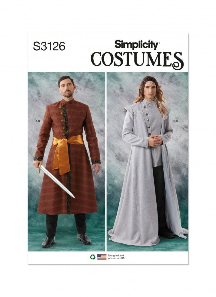 Simplicity Men's Sewing Pattern 3126, Costumes For Aa (34-36-38-40-42) - Intermediate - Aa (34-36-38-40-42)