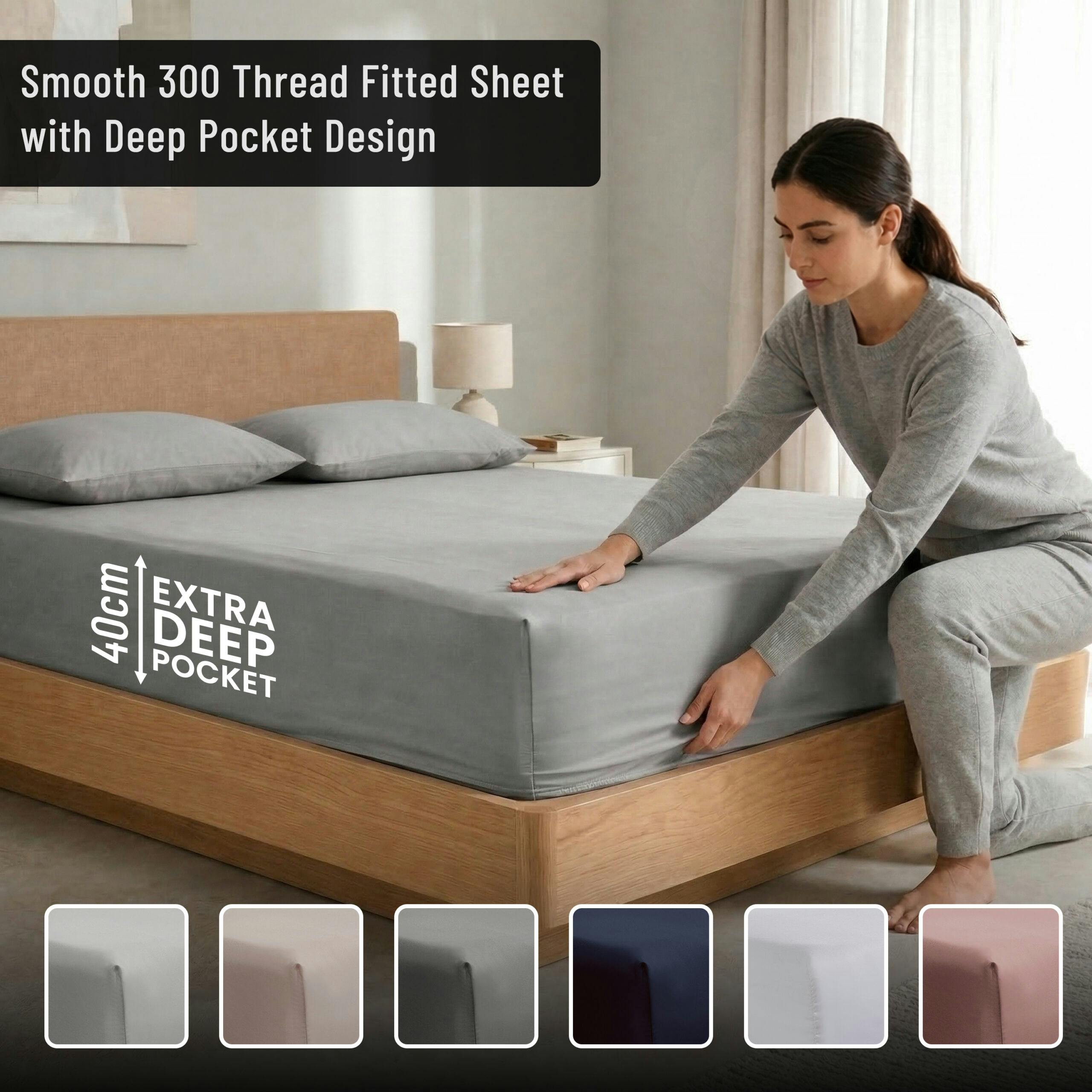 Rackhams Silver 40Cm Deep T300 Fitted Sheet Or Pillowcases - Single (90Cm X 190Cm) + 40Cm Deep