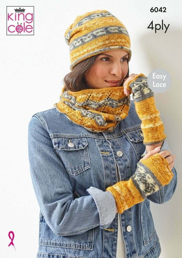 King Cole Women's Norse 4 Ply Knitting Pattern 6042, Headwear, Scarves, Wrist Warmers For One Size - Easy