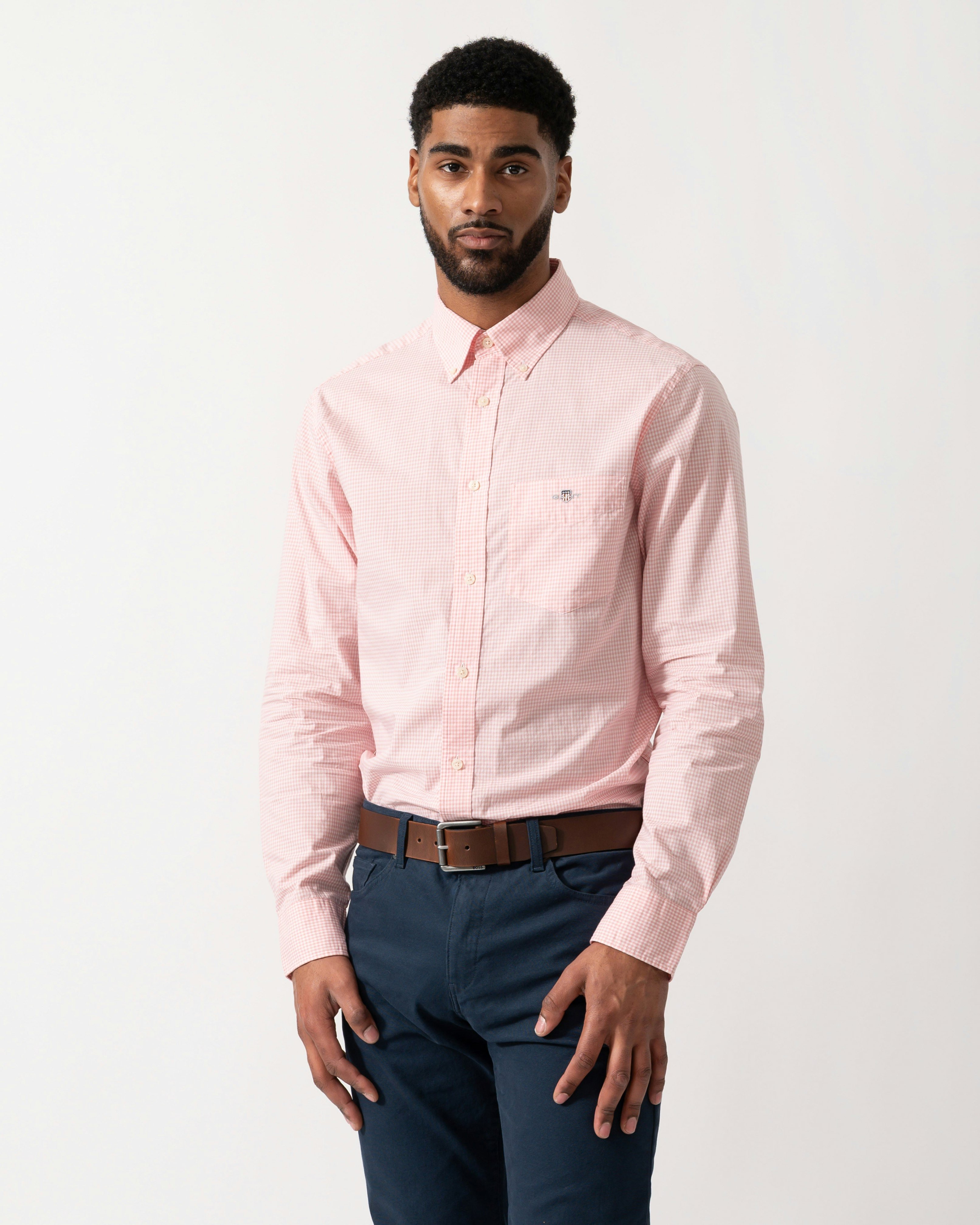 Gant Men's Pink Regular Fit Classic Poplin Gingham Shirt - 666 Washed - 666 Washed - M