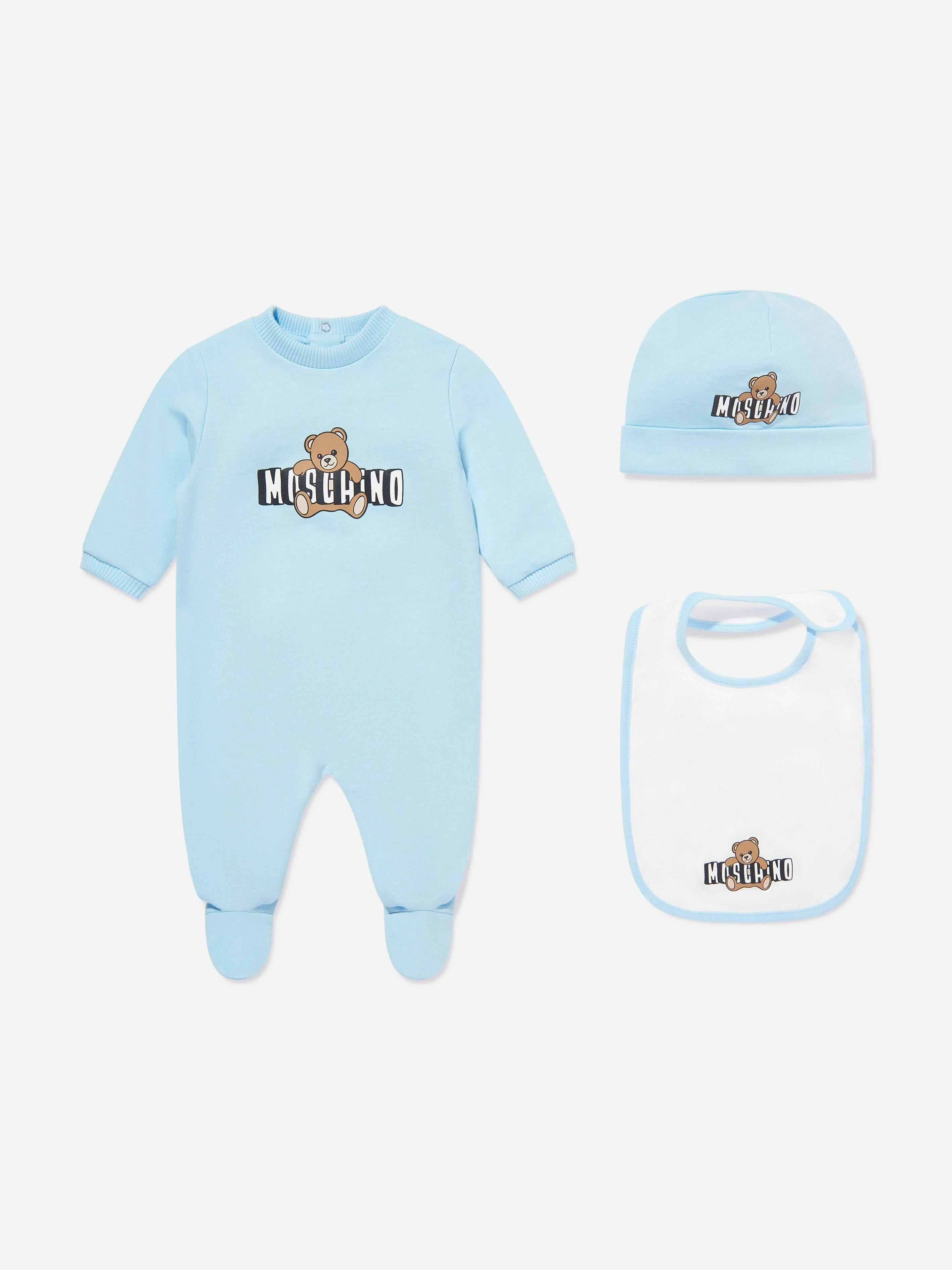 Moschino Kids Boys Blue Moschino Baby Teddy Bear Logo Babygrow Set In - 9-12 Mths