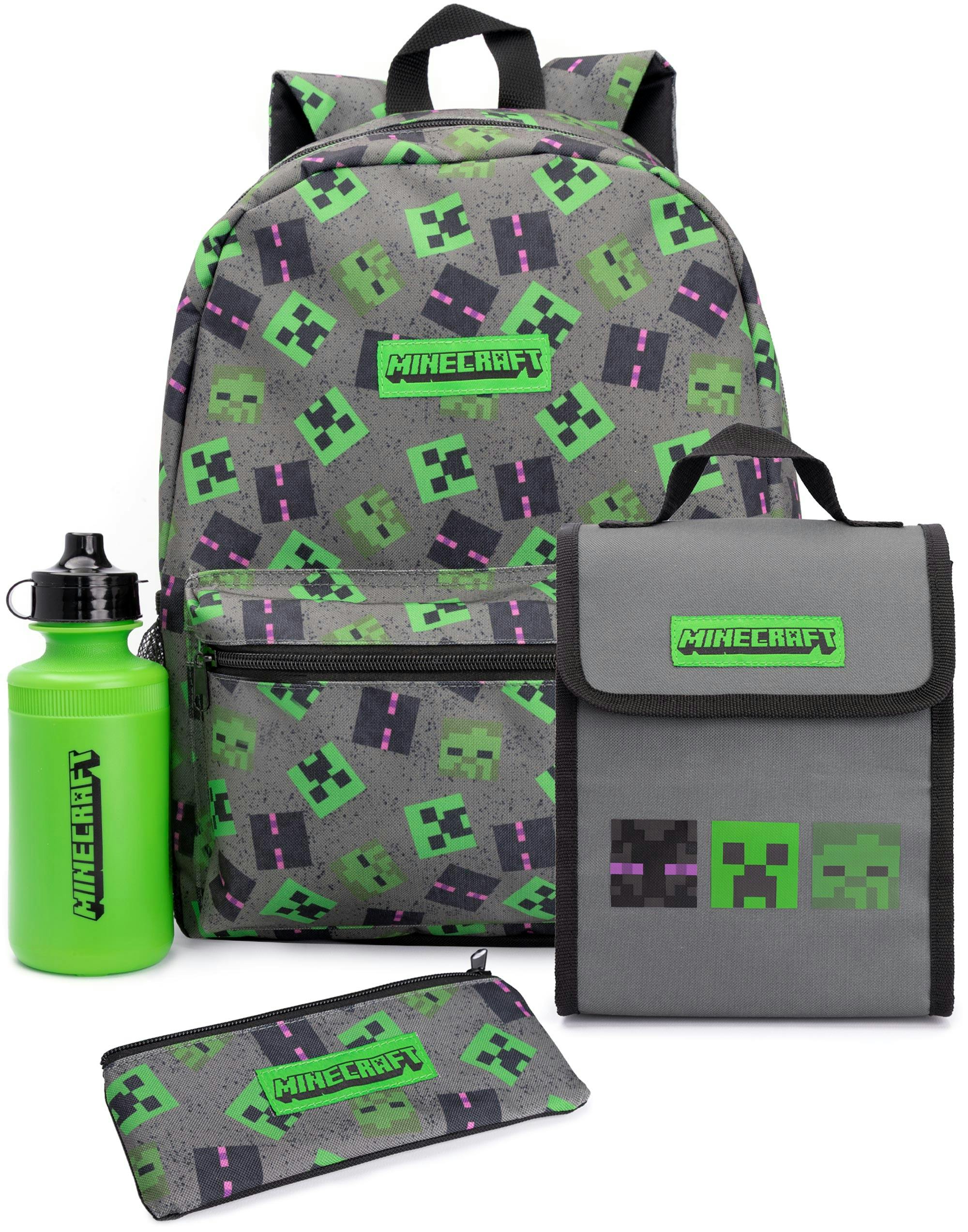 Vanilla Underground Boys Grey Minecraft Creeper 4 Piece Backpack Set (One Size)