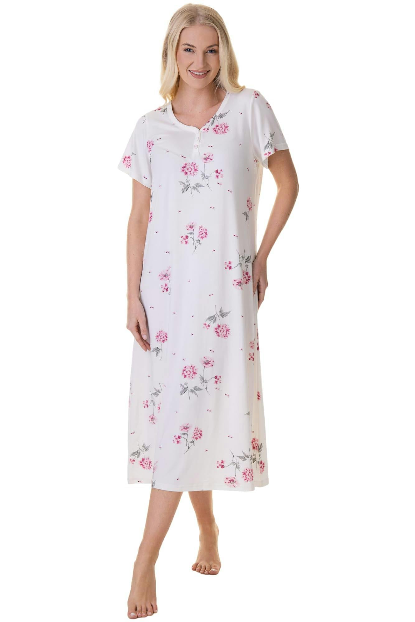 Camille Women's Pink Luxury Floral Short Sleeve Nightdress - 22-24