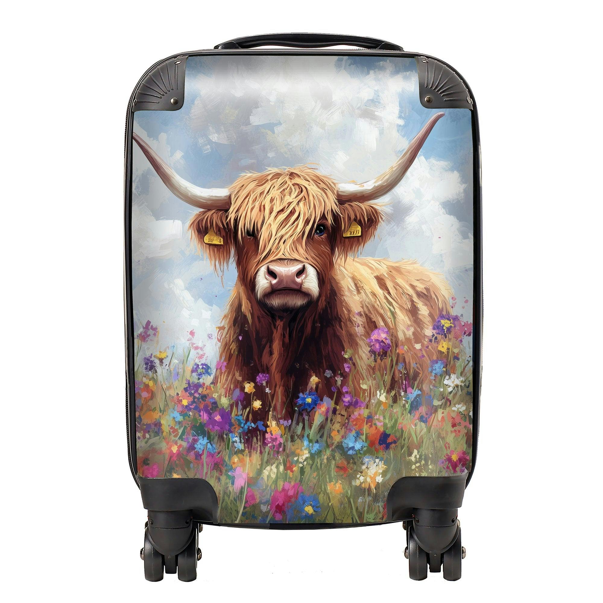 Warren Reed Blue Highland Cow In A Summer Meadow Suitcase - Small