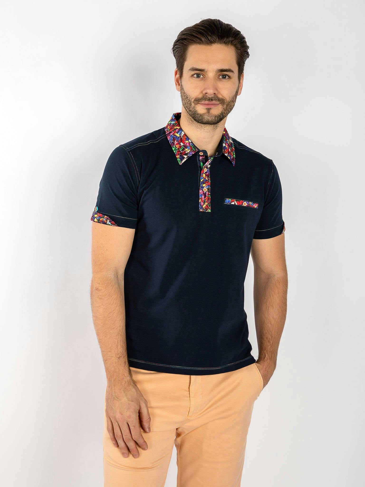 Claudio Lugli Signature Polo Shirt With Stained Glass Insert - Navy - 3XL