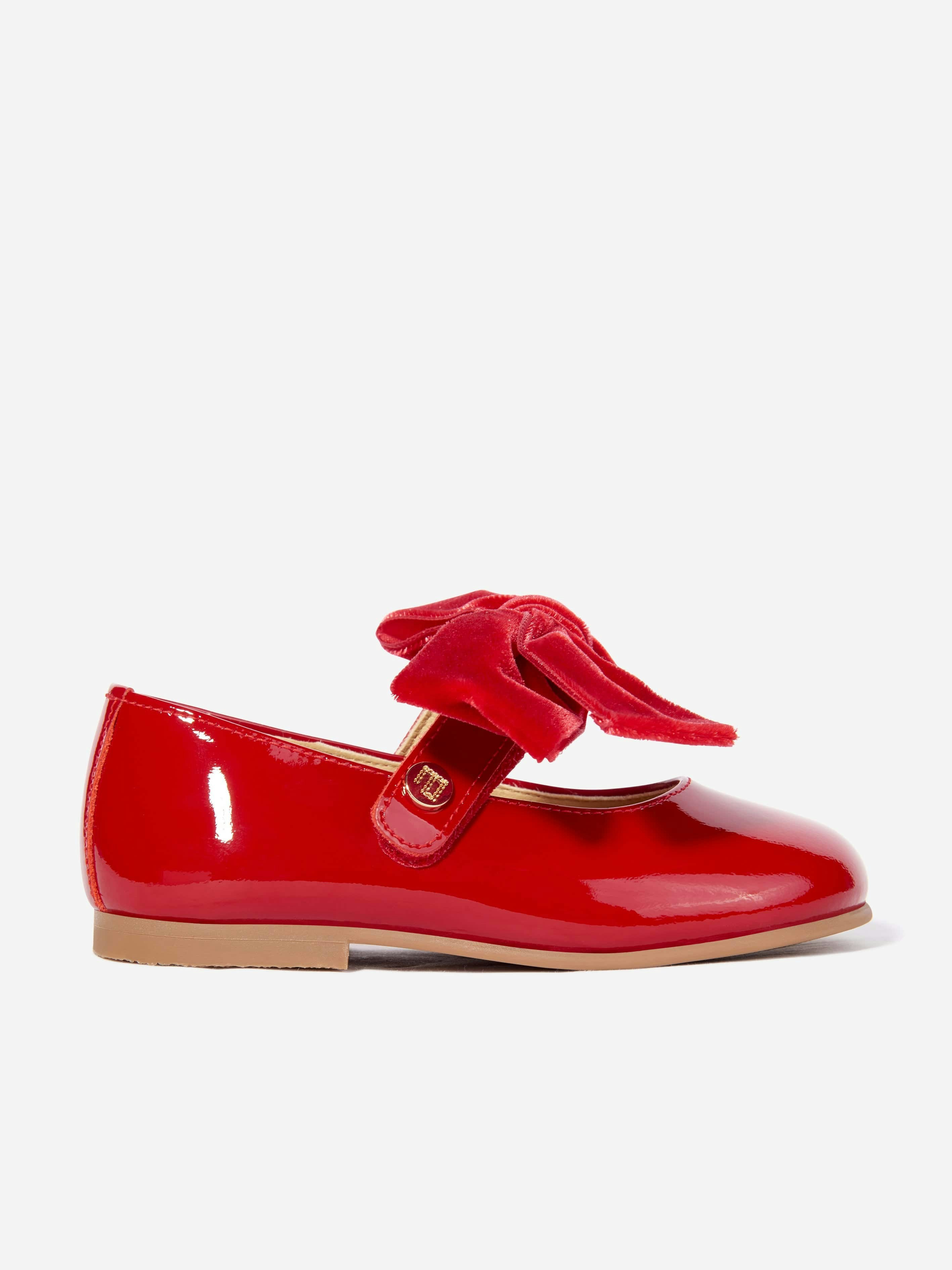 Andanines Girls Red Patent Leather Bow Shoes In - Eu 20 Uk 4