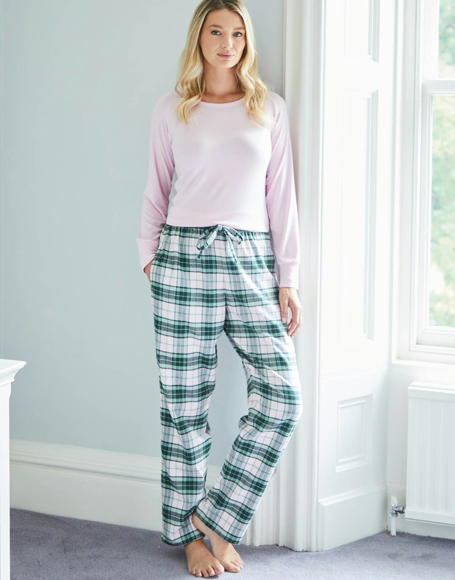 British Boxers Women's Brushed Cotton Pyjama Trousers – Burnet Rose Tartan - Small