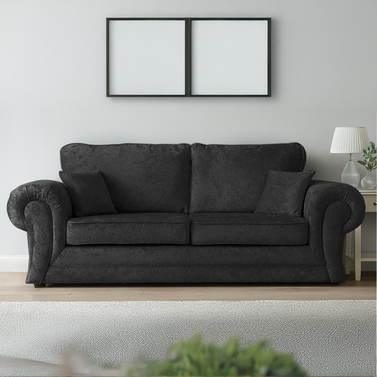 Rackhams Black Chelsea Crushed Velvet Full Back 3 Seater