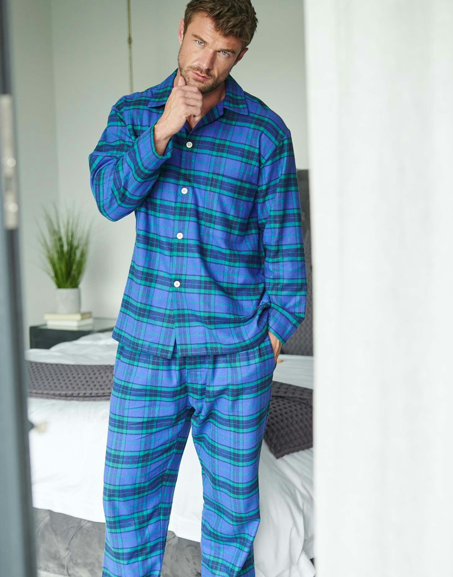 British Boxers Men's Brushed Cotton Pyjama Set – Midnight Tartan - XX-Large