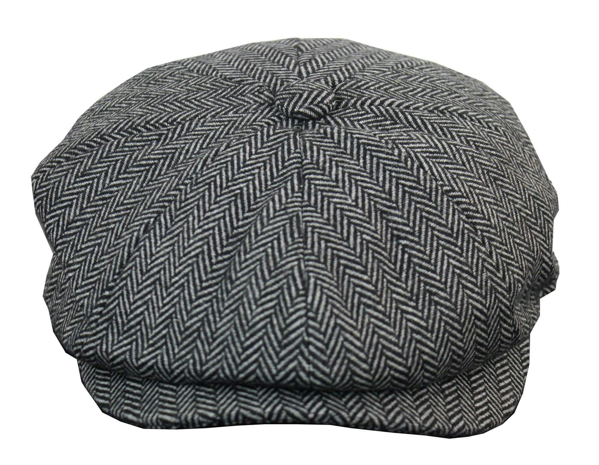 King Ice Men's Grey Herringbone Tweed Newsboy Cap - Medium