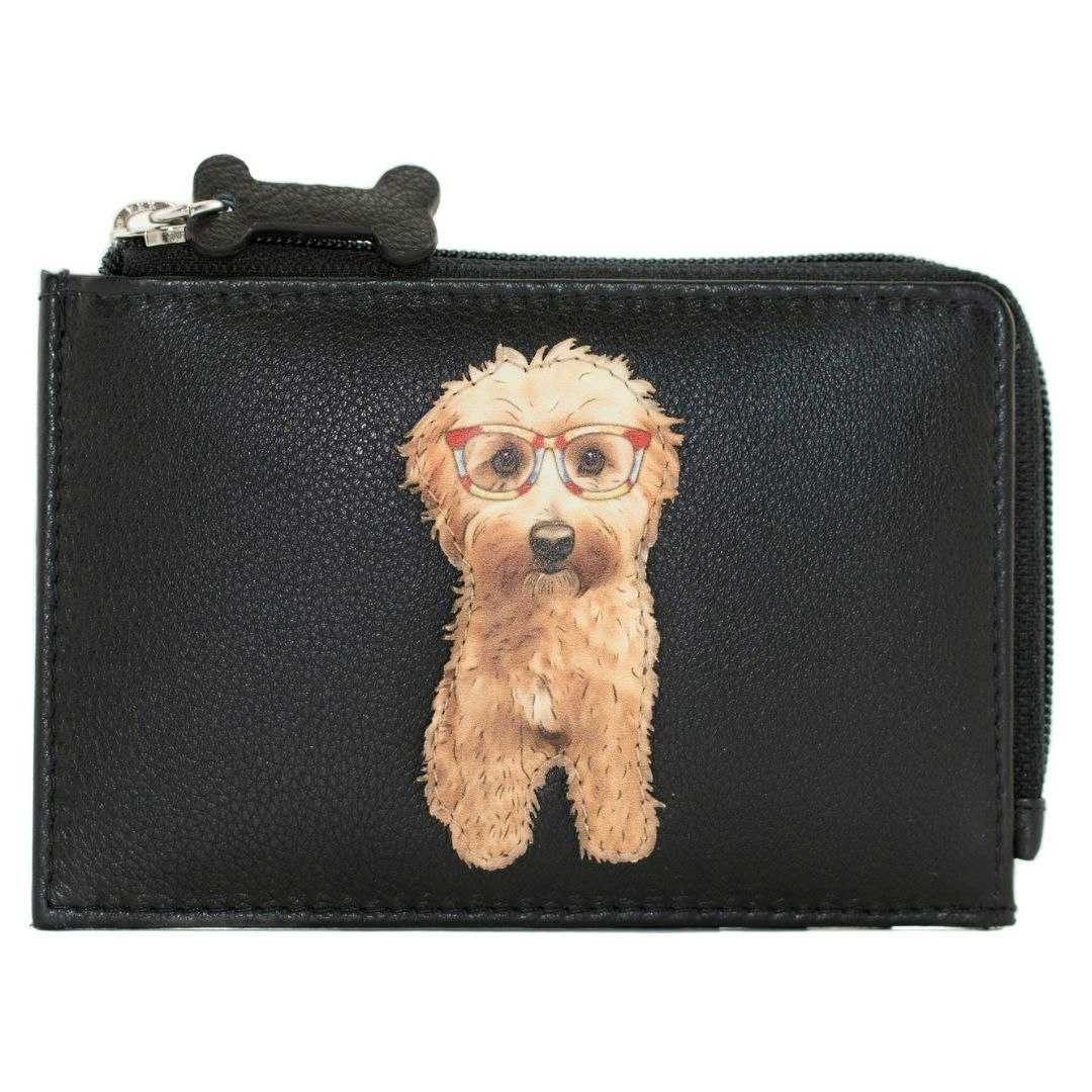 Mala Leather Black Cocos Glasses' Dog Coin & Card Leather Purse