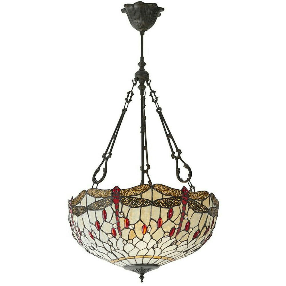 Rackhams Light/Bronze Tiffany Glass Hanging Ceiling Pendant & Dragonfly Lamp Shade I00102 Extra Large