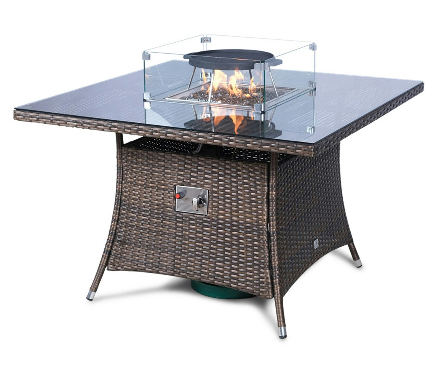 Rackhams Brown Fire Pit 4 Seater Square Rattan Dining Table - 1