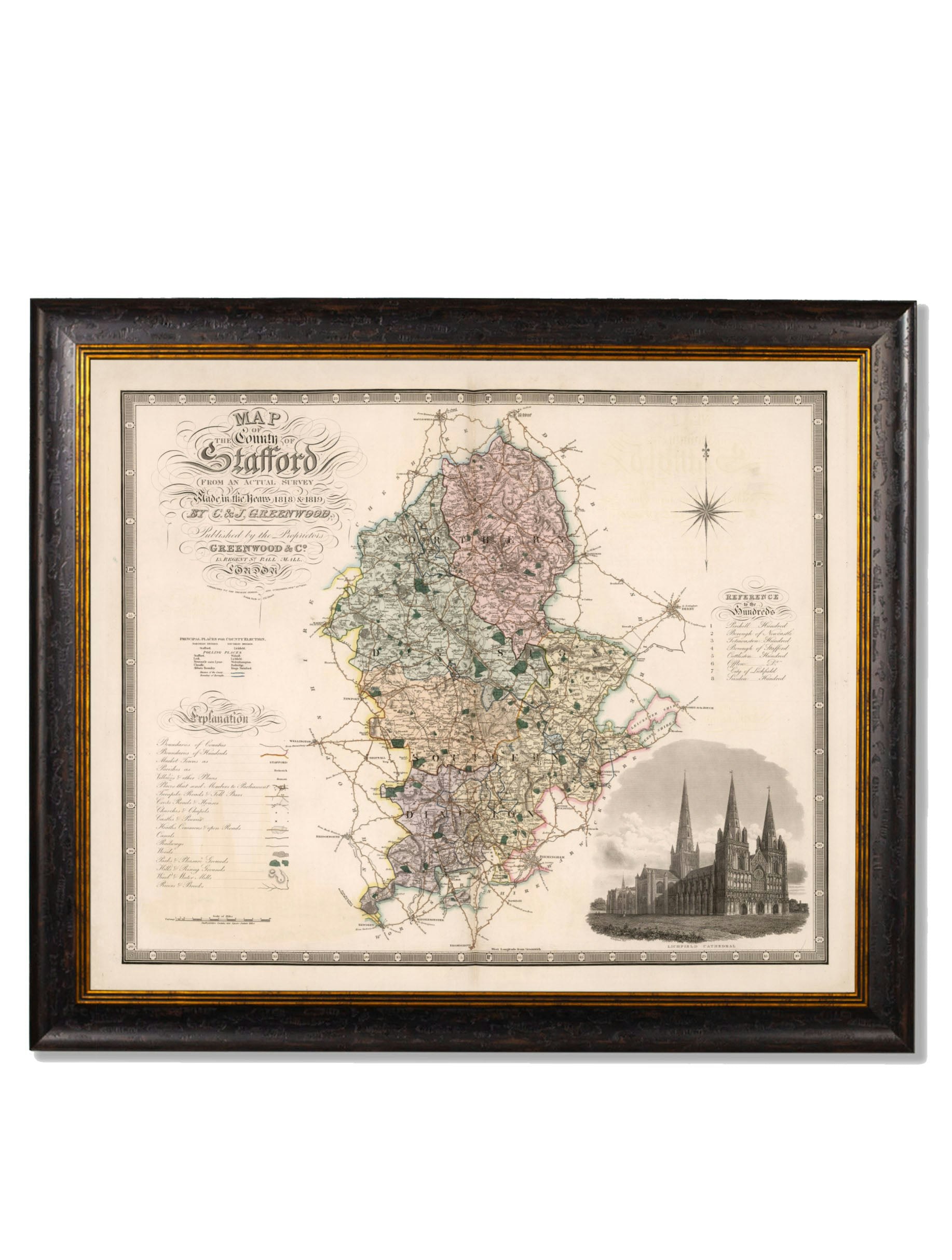 Exceptional Art Black C.1830 County Maps Of England - 70 X 84Cm - Stafford
