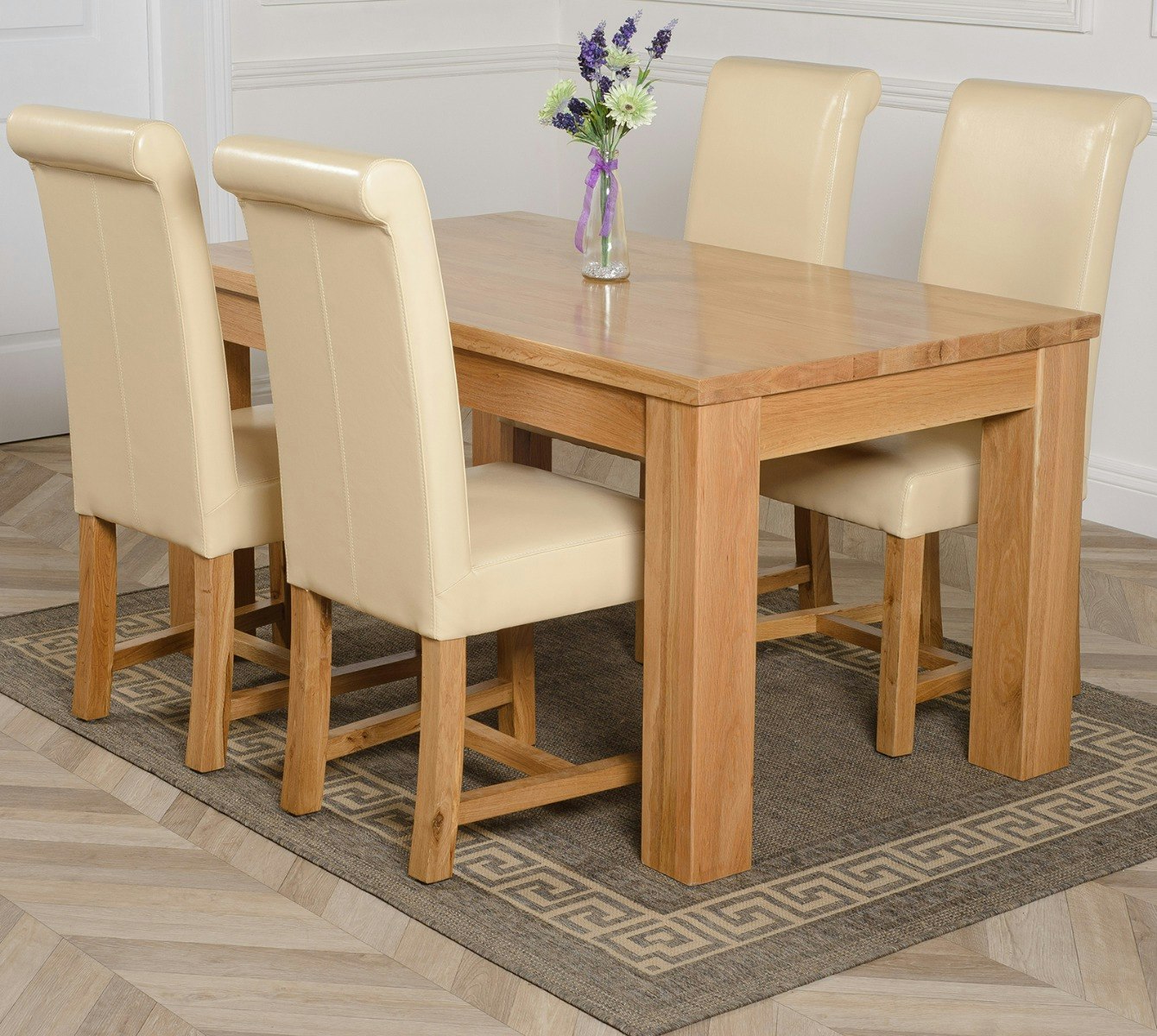 Rackhams Ivory Dakota Oak Dining Table With Washington Leather Chairs - 4 Chairs Medium