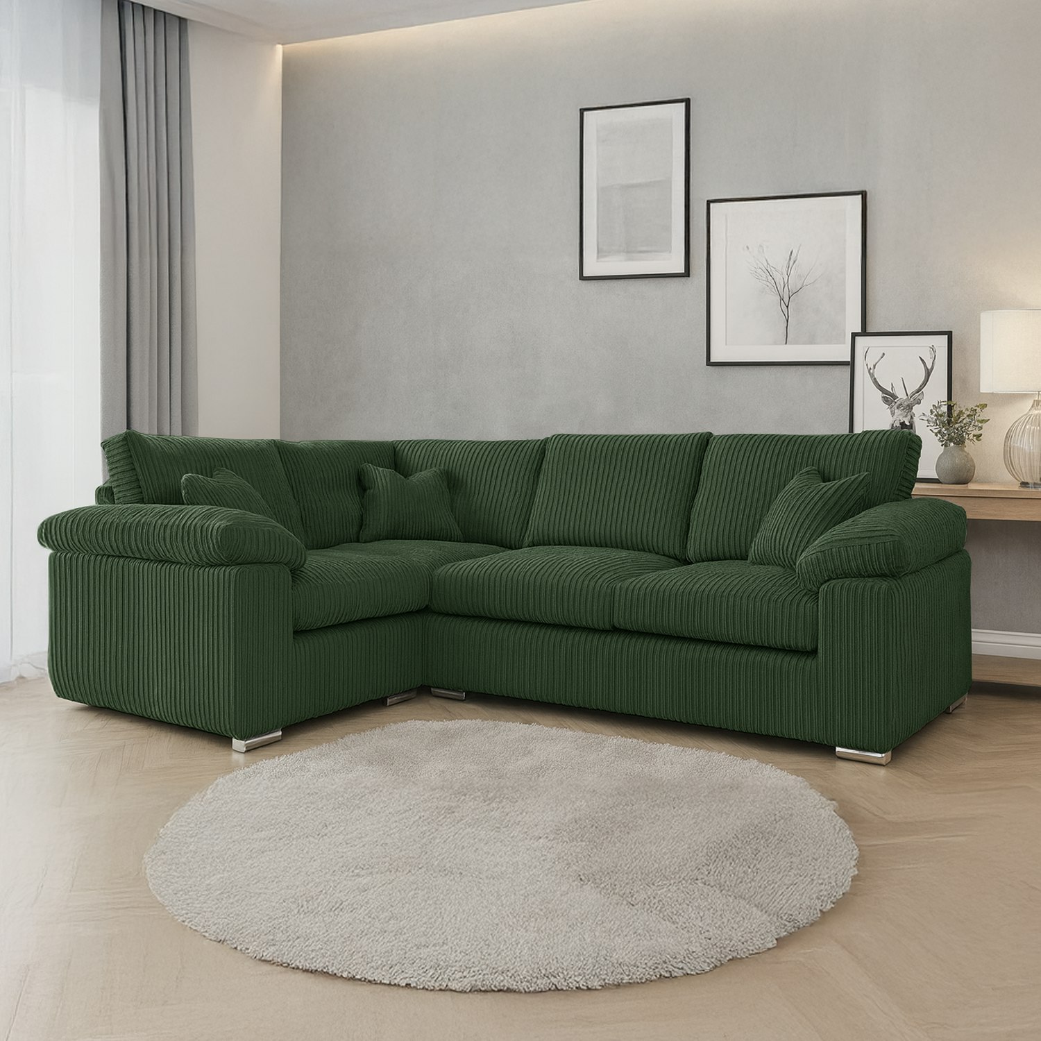Rackhams Green Delta Full Jumbo Cord 4 Seater Corner Sofa - Left Hand Facing