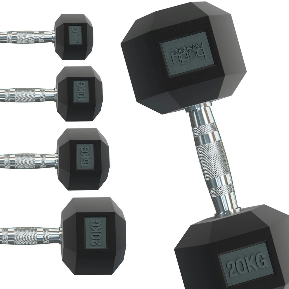 Body Revolution Black 2 X 30Kg Hex Dumbbells
