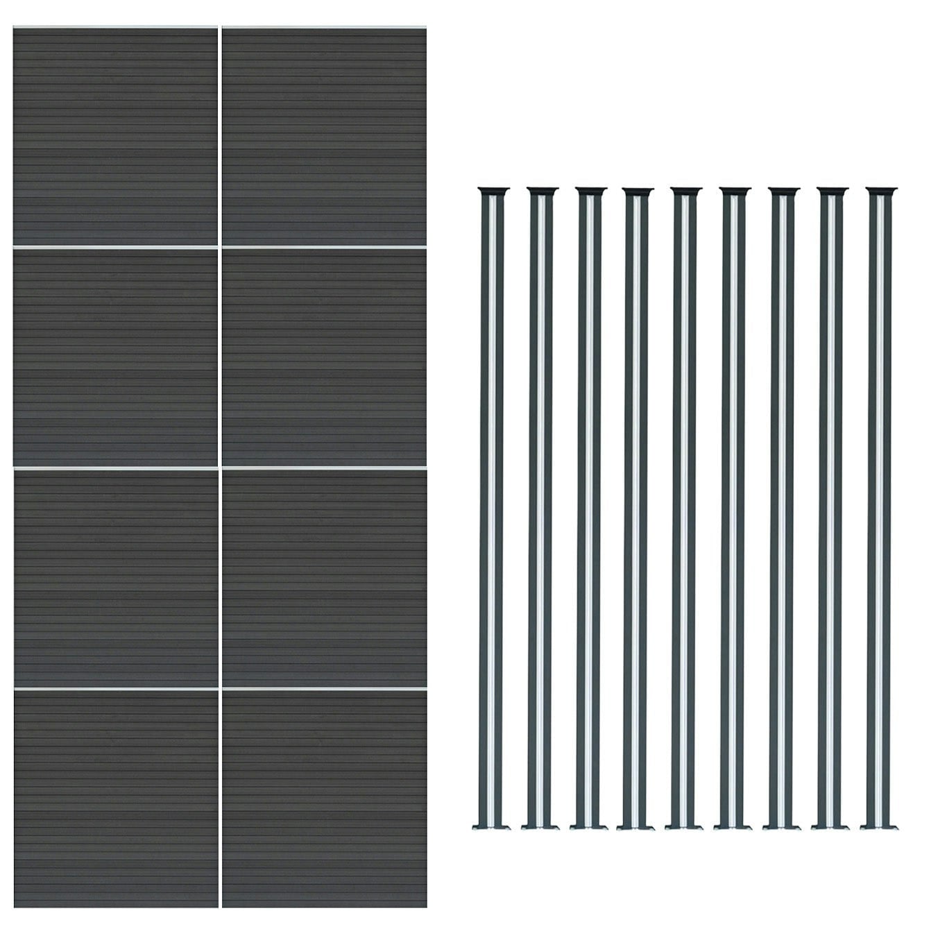 Monstershop Grey Composite Fence Panel X 8 & Led Posts X 9