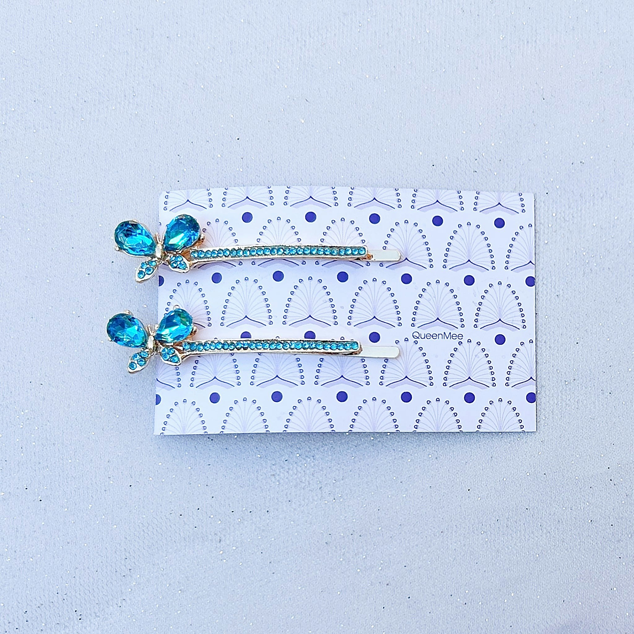 Queenmee Accessories Purple Butterfly Hair Grips Butterfly Hair Slides Teal Sparkly Hair Slides Set Of 2 - Teal