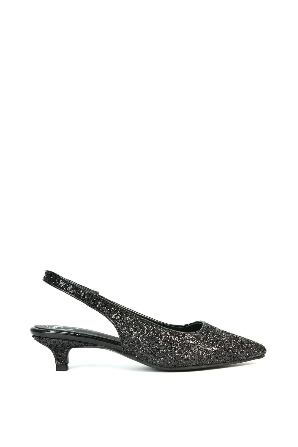 Xy London Women's Black Pointed Toe Glitter Slingback Kitten Heel Court Shoes - 8