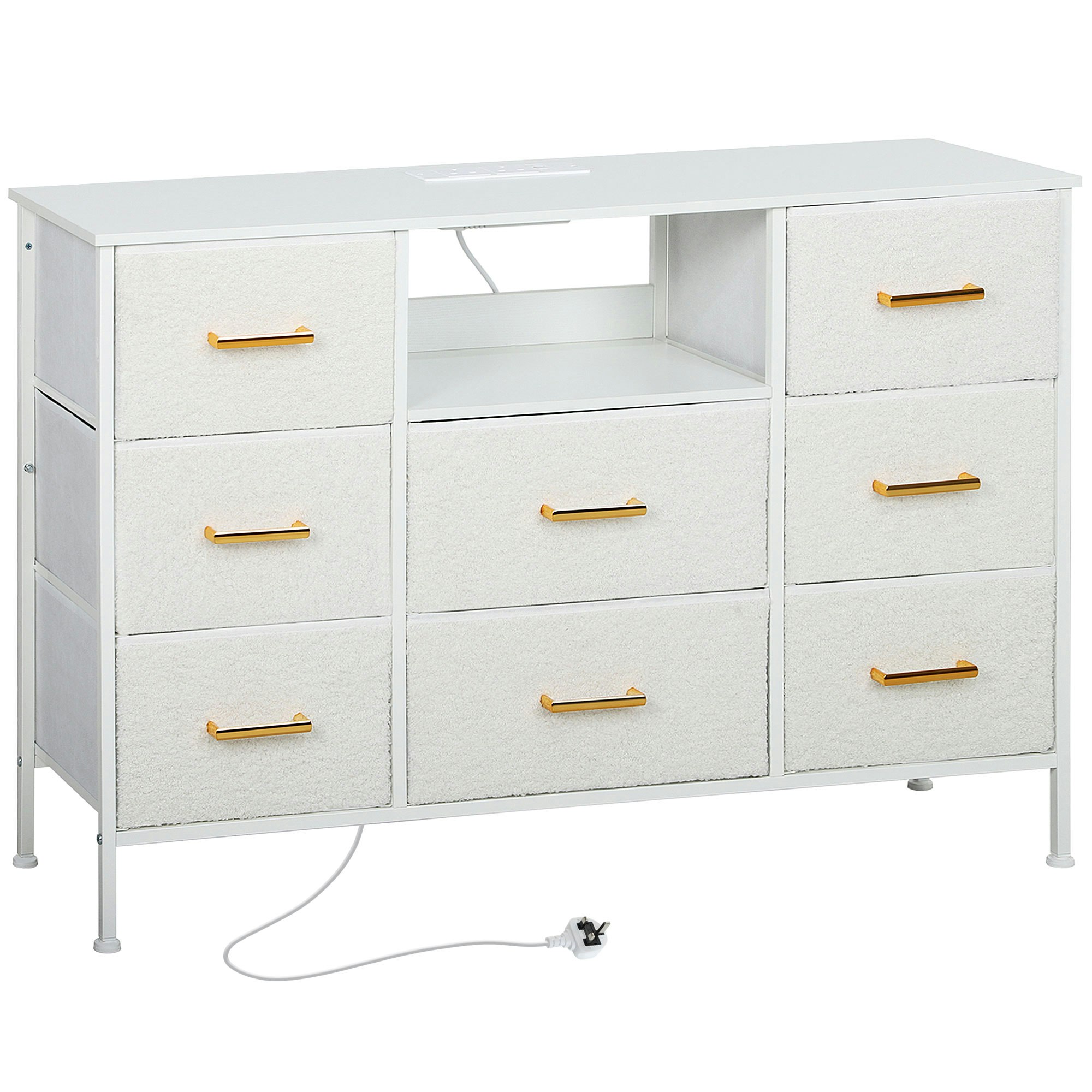 Homcom Cream Boucle Chest Of Drawers, Usb & Ac Ports, 8 Drawers Dresser Size 2
