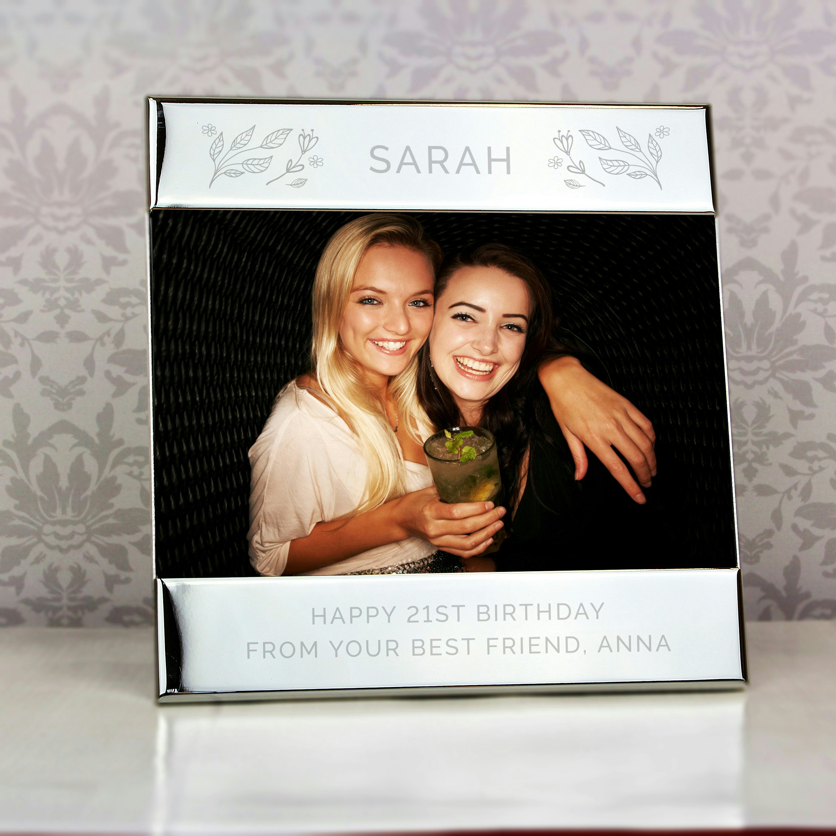 Rackhams Silver Personalised Floral 6X4 Photo Frame