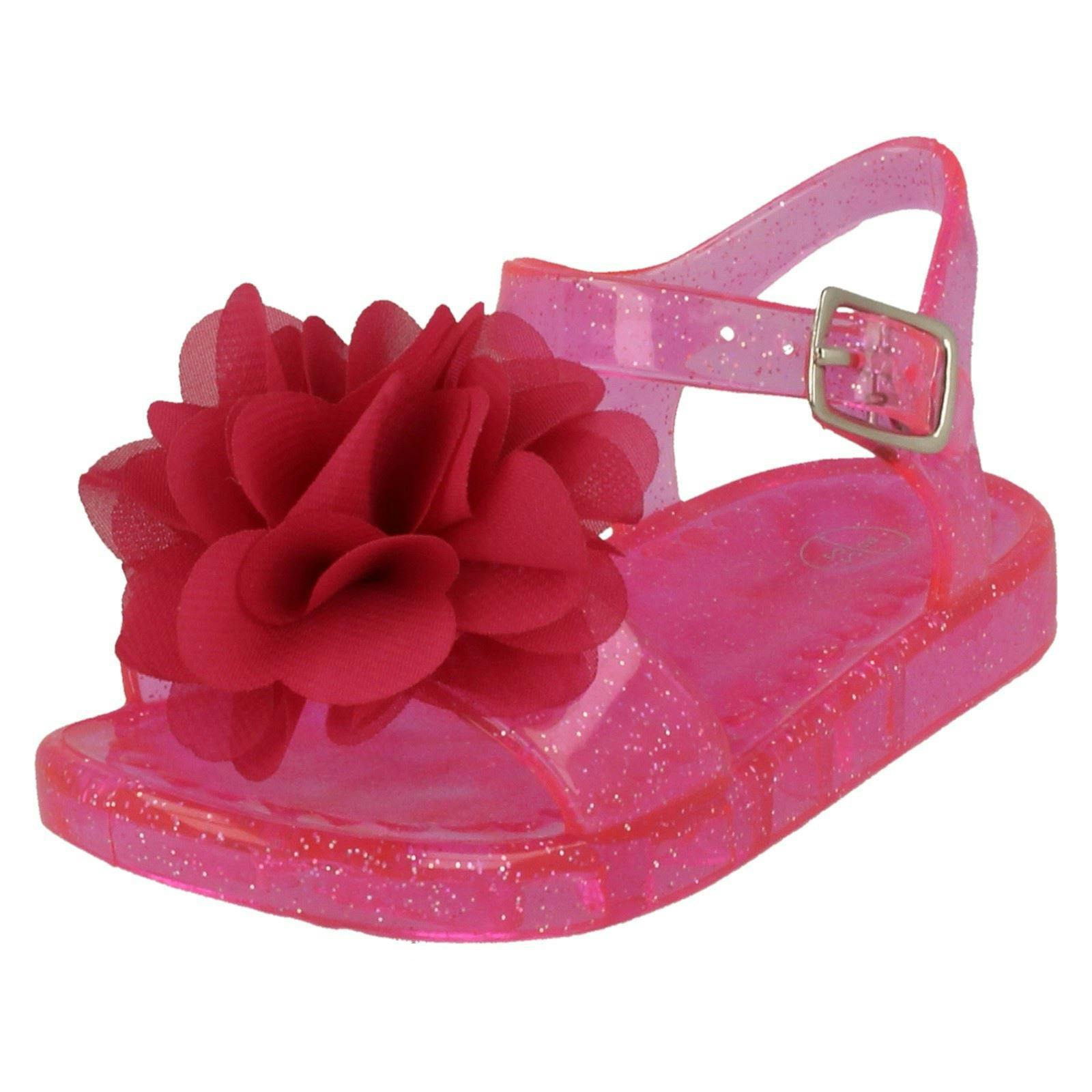 Spot On Girls Fuchsia Flat Jelly Flower Trim Mule - Uk 7 Infant