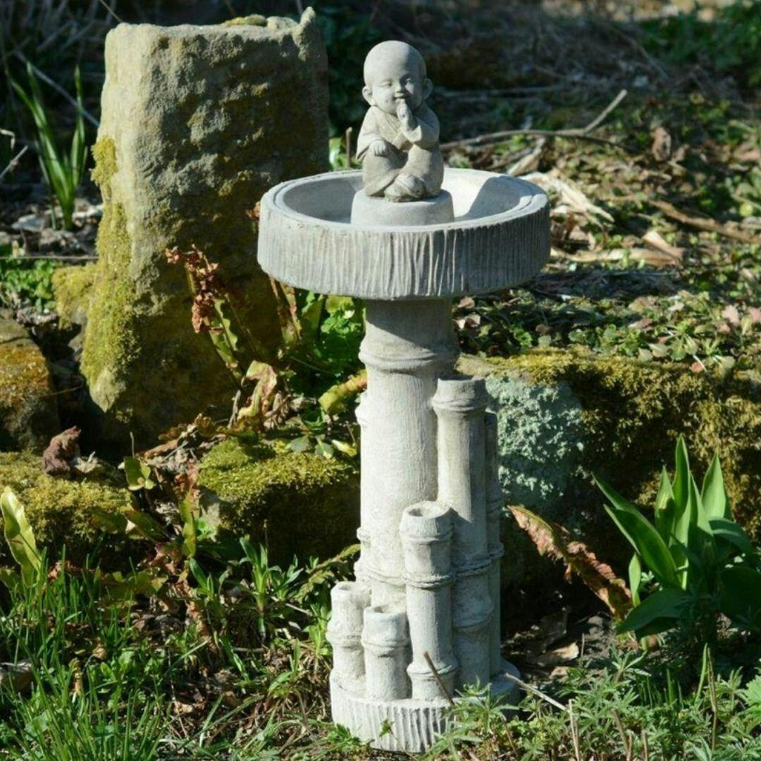 Rackhams Bamboo Design Stone Cast Birdbath