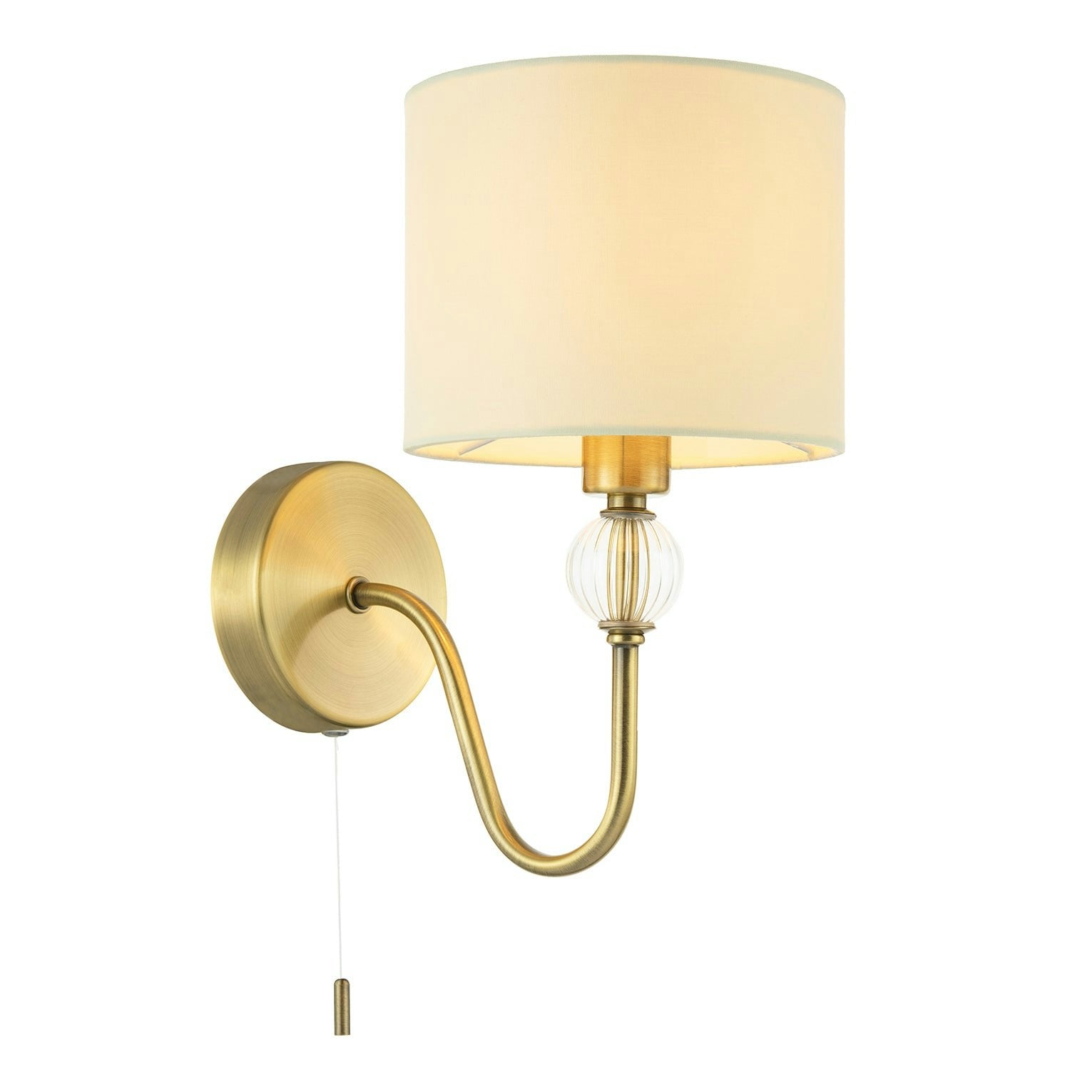 Happy Homewares Light Traditional Bedside Wall In Antique Brass With Pull Switch And Shade