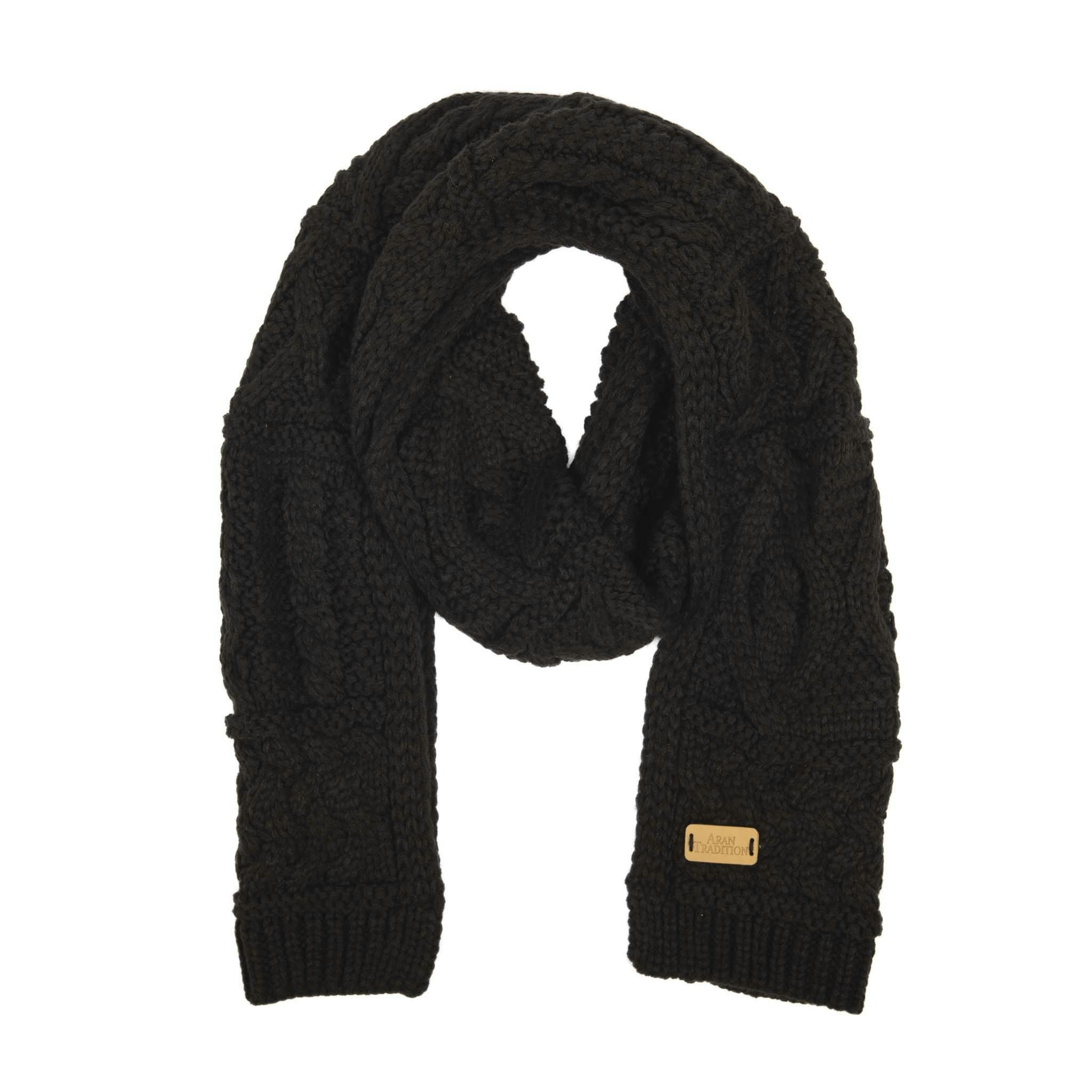 Aran Traditions Black Aran Cable Knit Classic Scarf