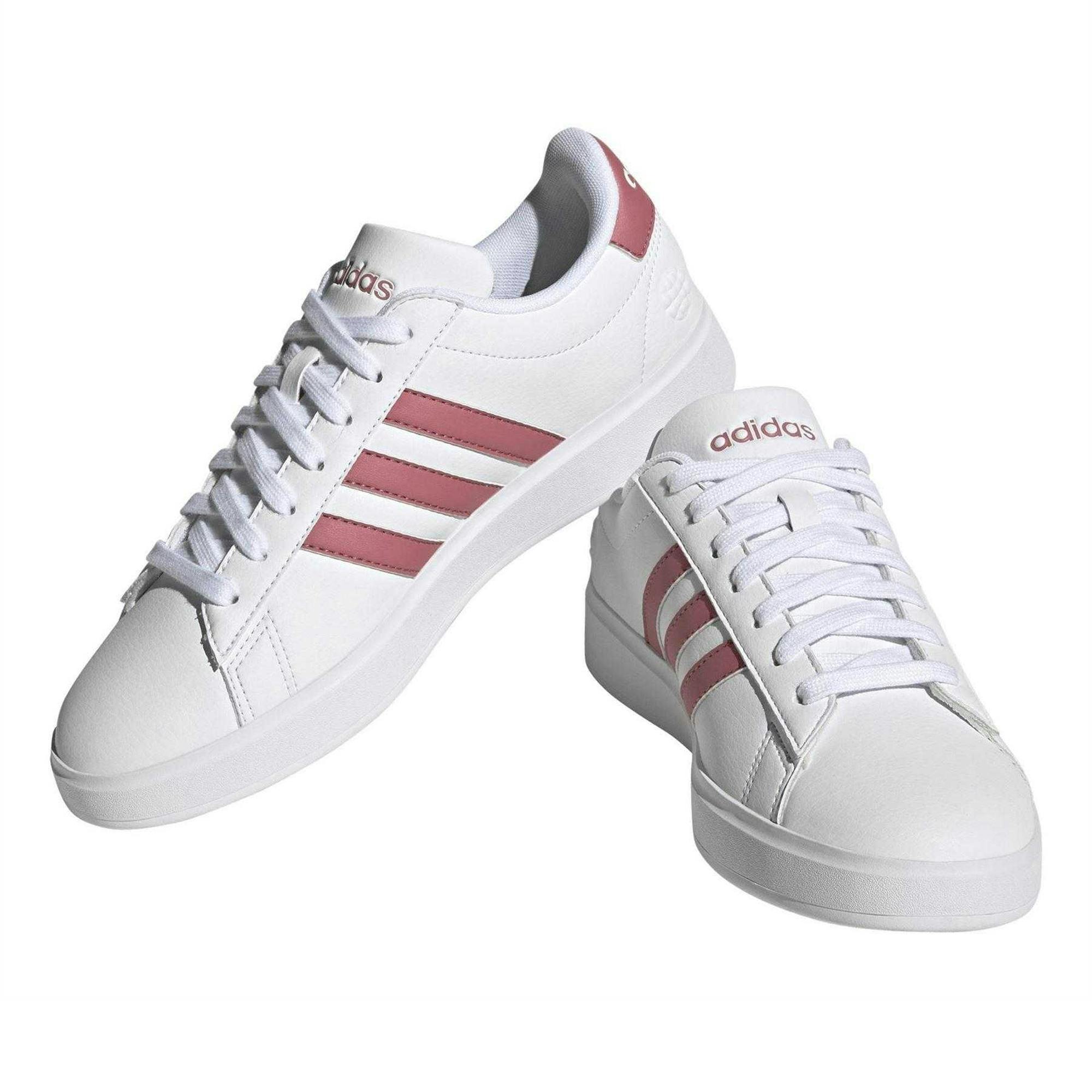Adidas Women's White / Grand Court 2.0 Striped Flat Trainers - 3.5 Uk - 100% Mixed