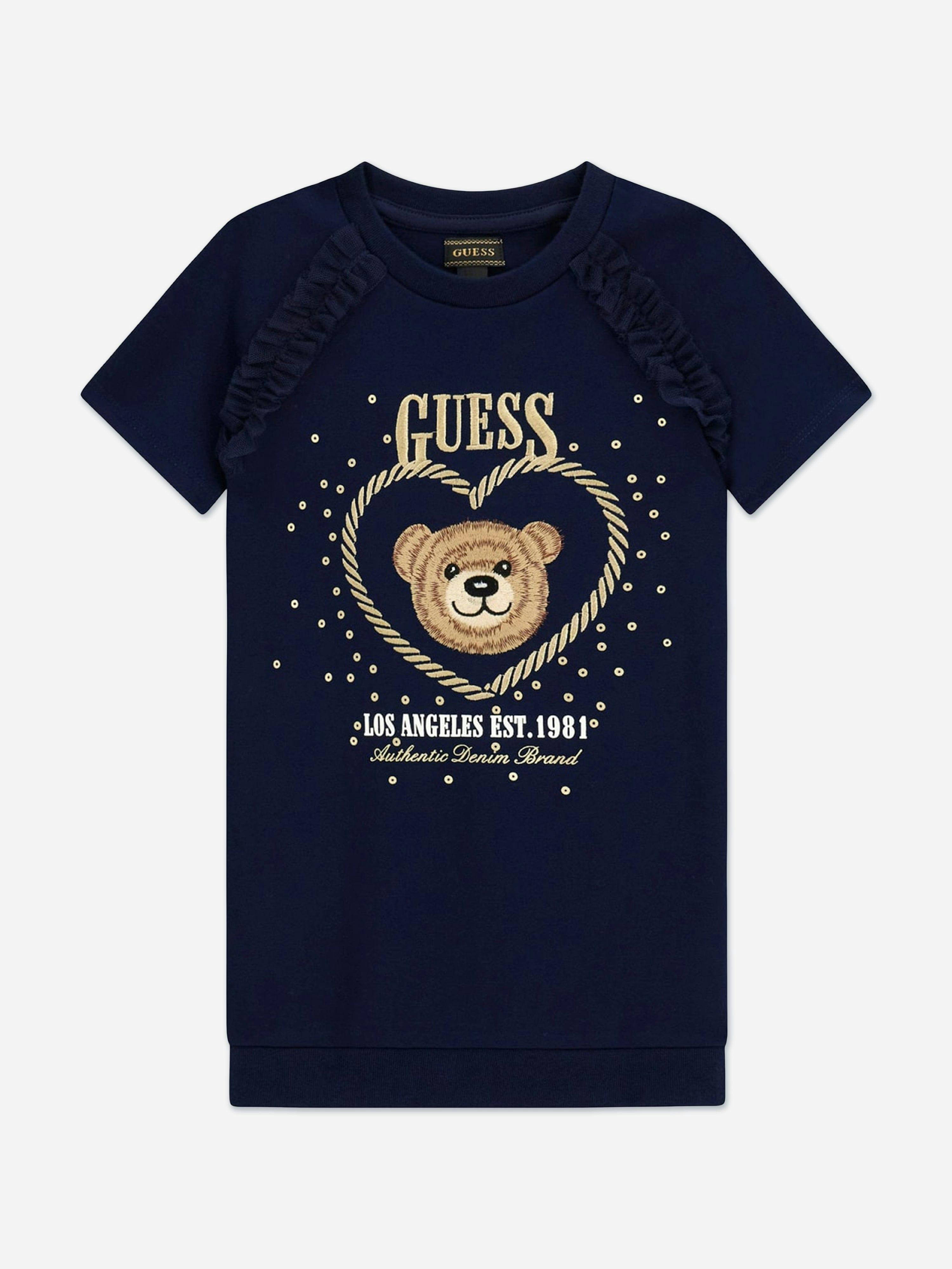 Guess Girls Blue Punto Milano Bear Dress In Navy - 6 Yrs