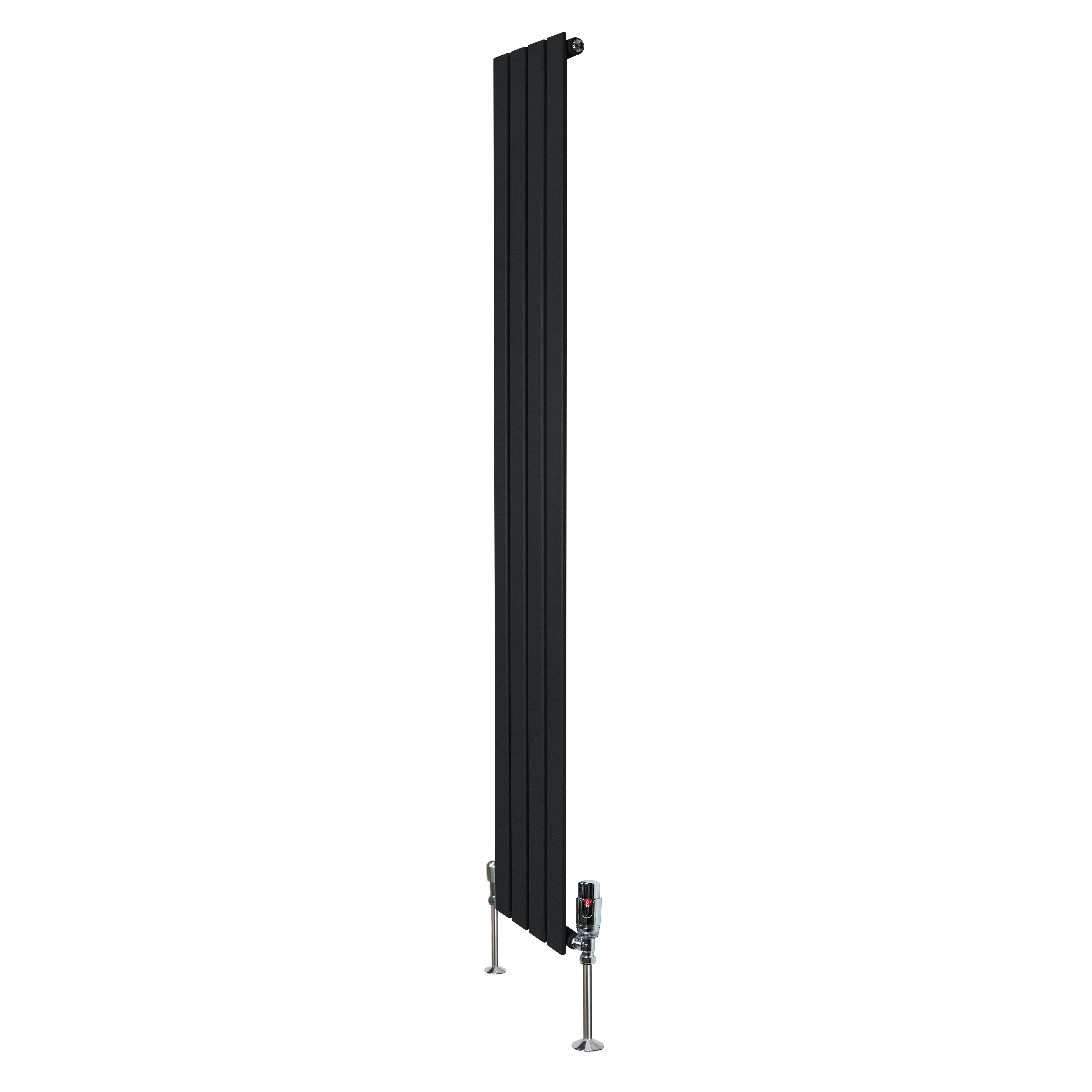 Monstershop Black Flat Single Column Radiator & Valves – 1800Mm X 280Mm –