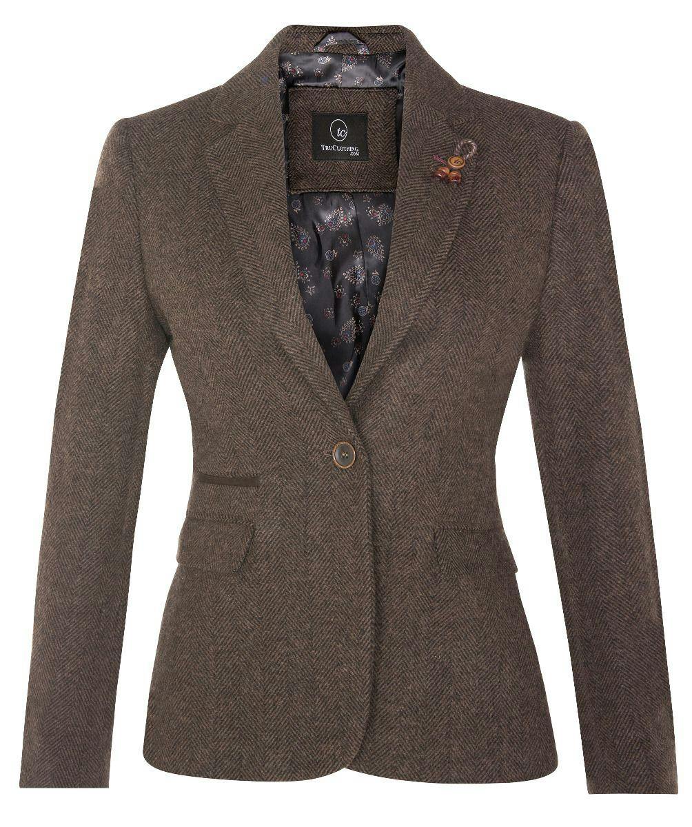 Truclothing Women's Brown Tweed 1920S Herringbone Blazer - Uk S/10 | Eu 36 | Us 6