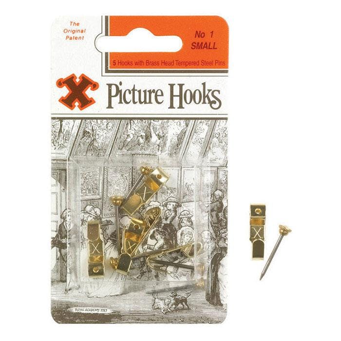 X Picture Hooks No 1 Brass Plated 5Pk - One Colour - One Size - One Colour