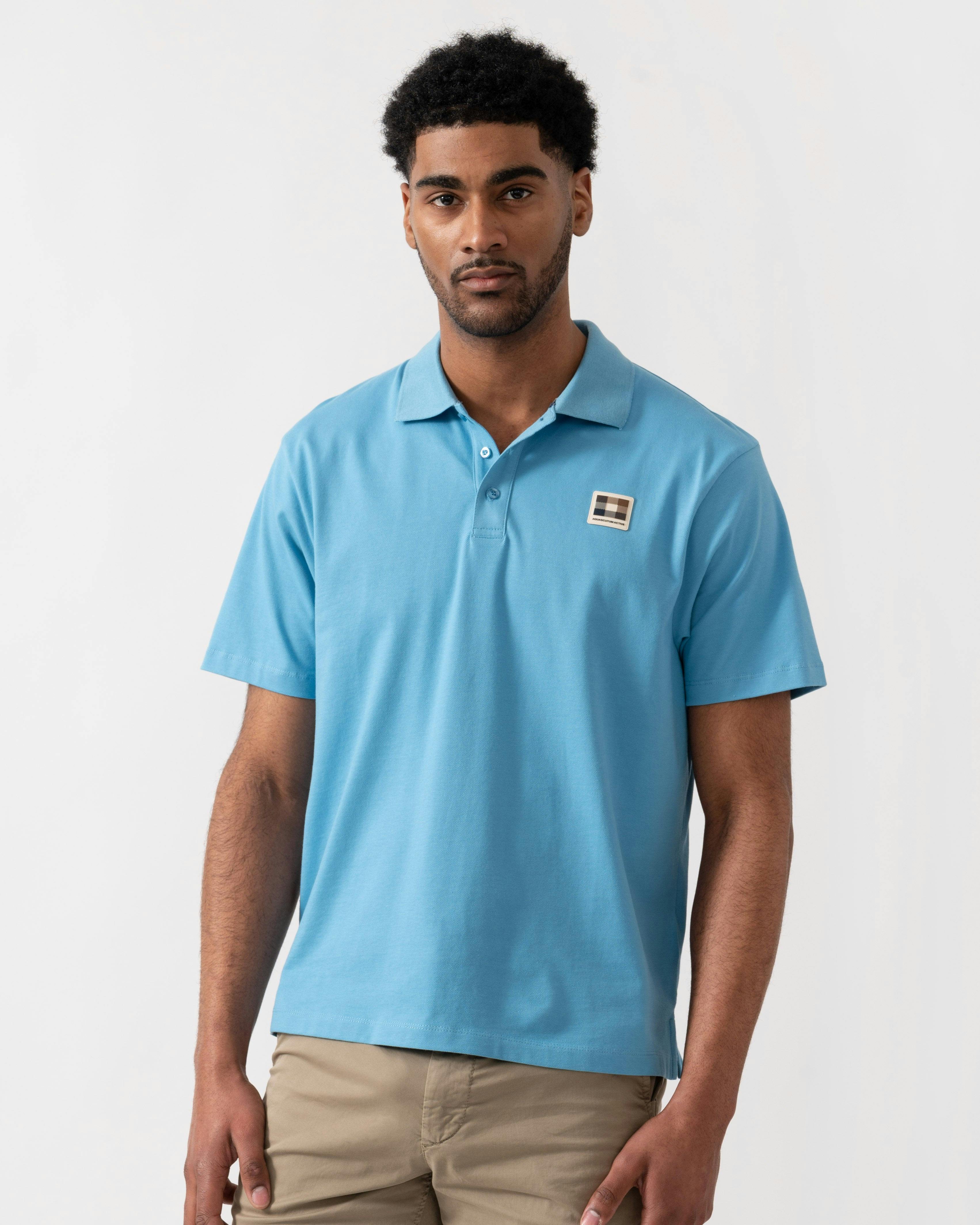 Aquascutum Men's Stretch Piquet Badge Polo Shirt - Avio 18 - Avio 18 - Xl