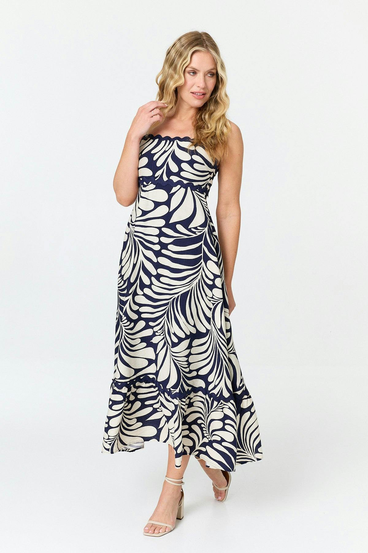 Izabel London Printed A-Line Cami Strap Maxi Dress - 10 - Navy