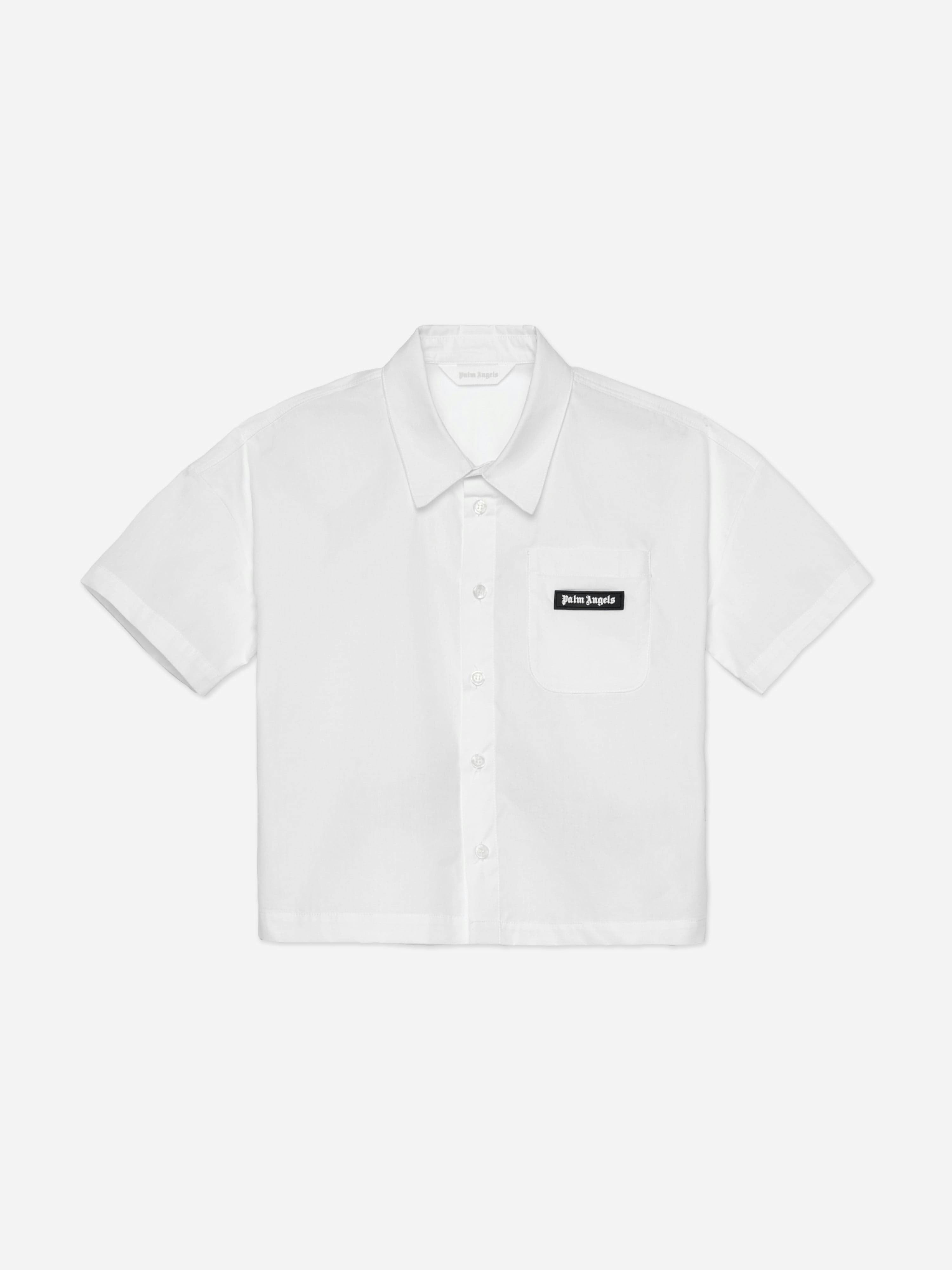 Palm Angels Boys Ivory Curved Logo Overshirt In - 4 Yrs