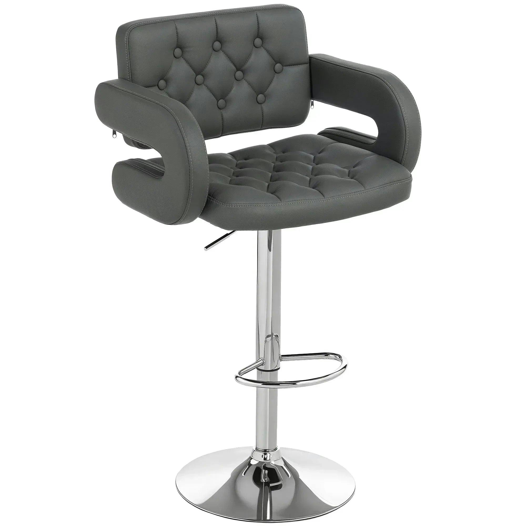 B&Q - Adjustable Height Barstool Steel Pole Pu LeatherGrey - Image 5