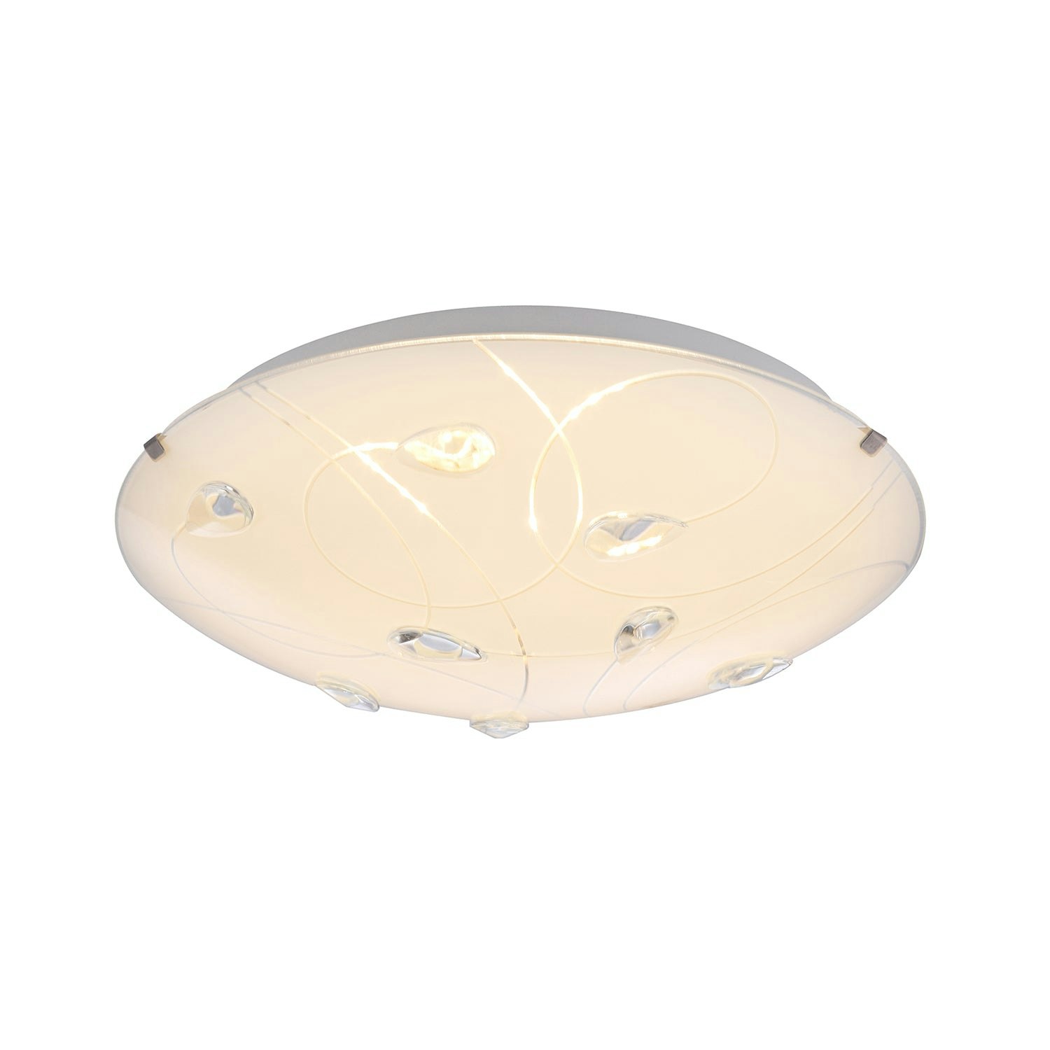Rackhams White/Light Traditional Classic Opal Glass Flush Ceiling With Crystal Drops 25Cm