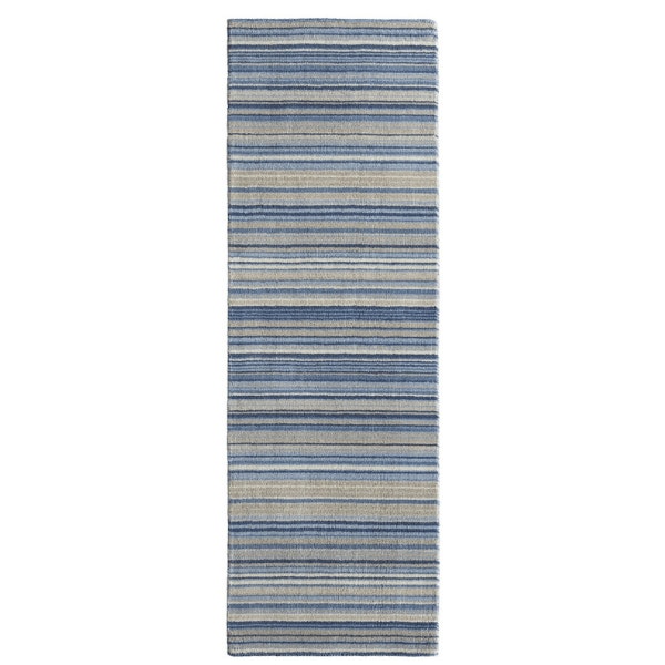 The Rugs Blue Fine Stripes Wool Rug - 67X200 Cm
