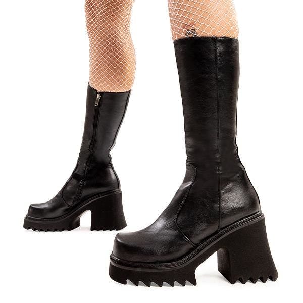 Lamoda Mind Pool Blackpu Chunky Platform Calf Boots Trendy Bold Streetwear Uk8 - Uk8