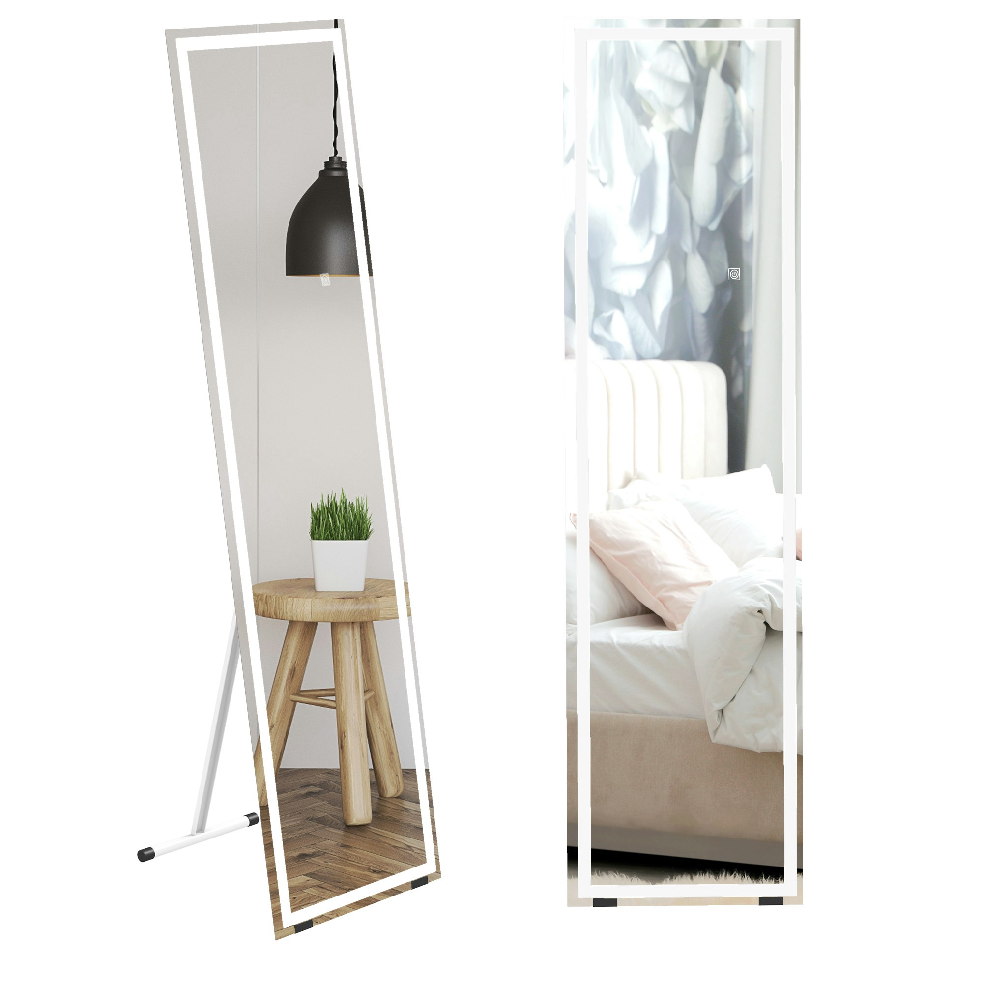 Rackhams White Led Lighted Full Length Mirror Dimmable Full Size Body Mirror For Bedroom