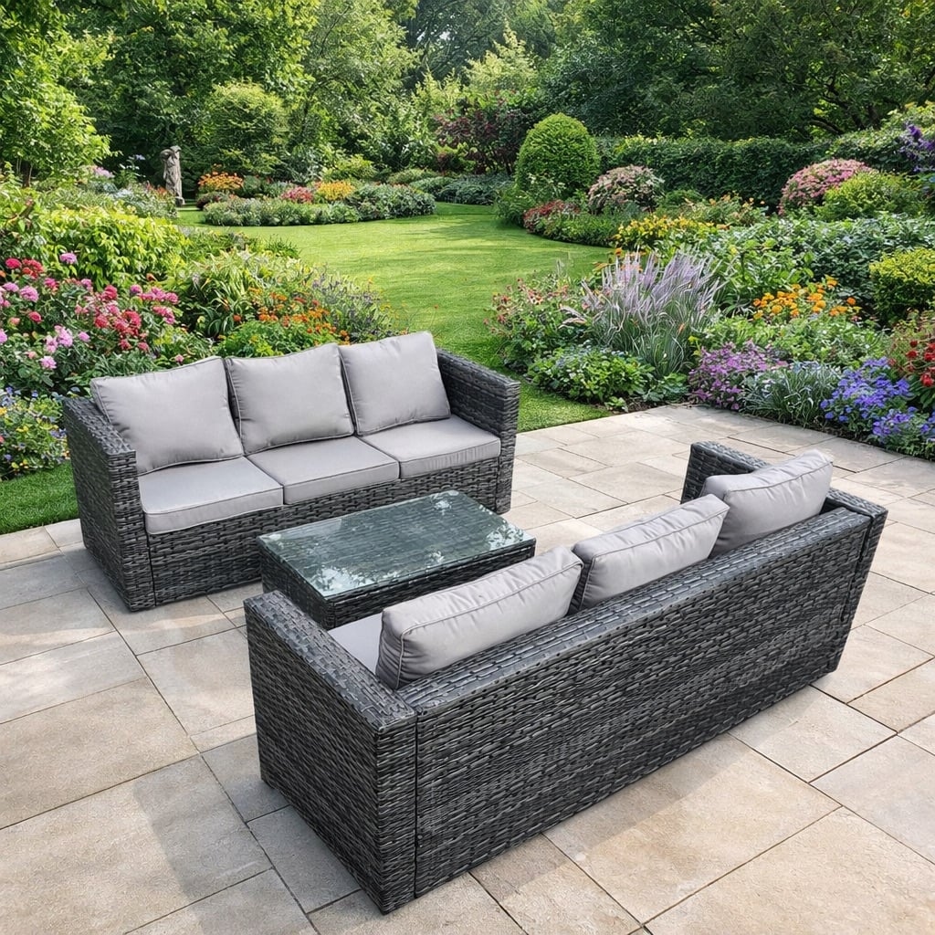 Fimous Dark/Grey 6 Seater Rattan Garden Furniture Set With 2 Sofas & Coffee Table - Mixed
